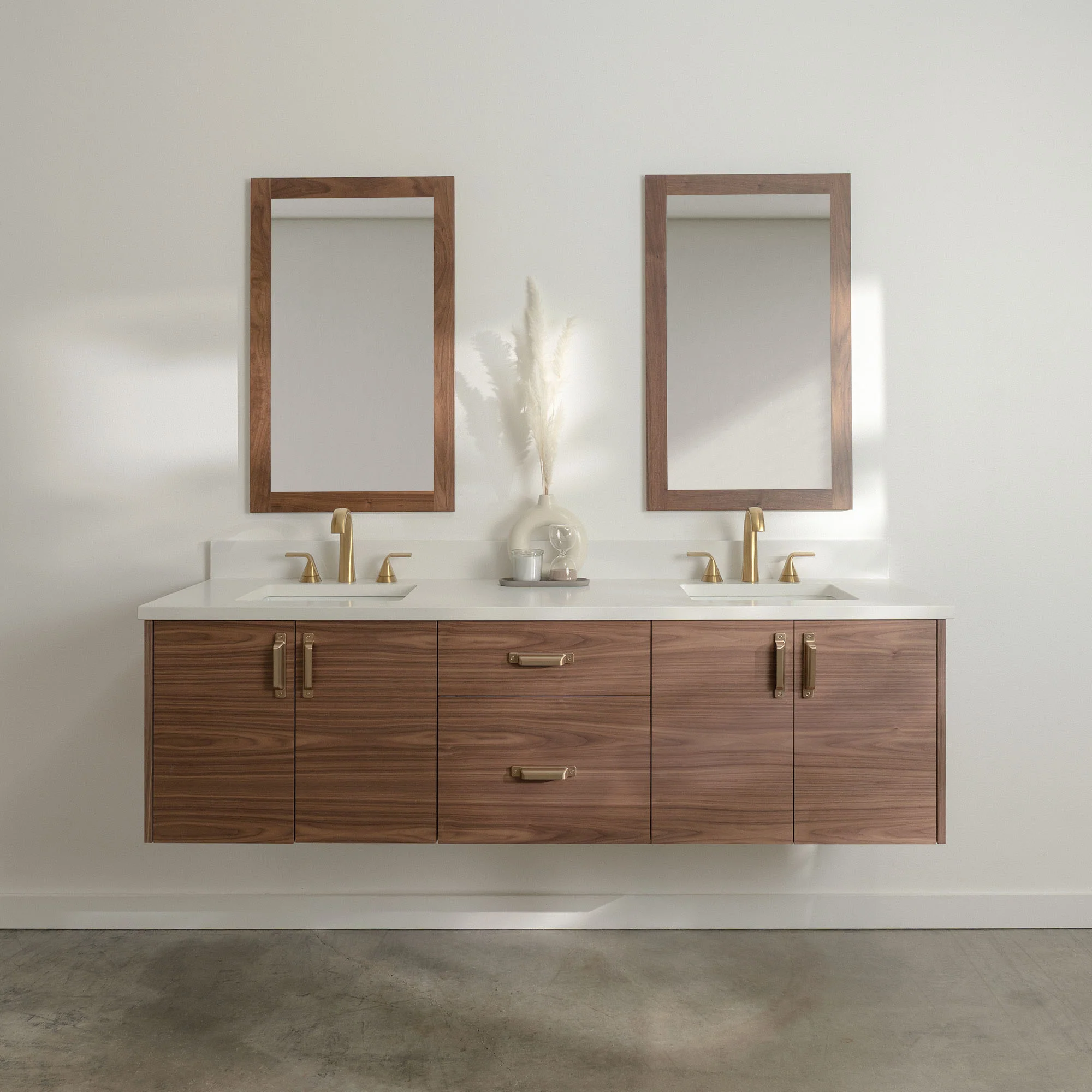 Austin Stainless SLIM 72" Wall Mount American Black Walnut Bathroom Vanity, Double Sink - Image 2