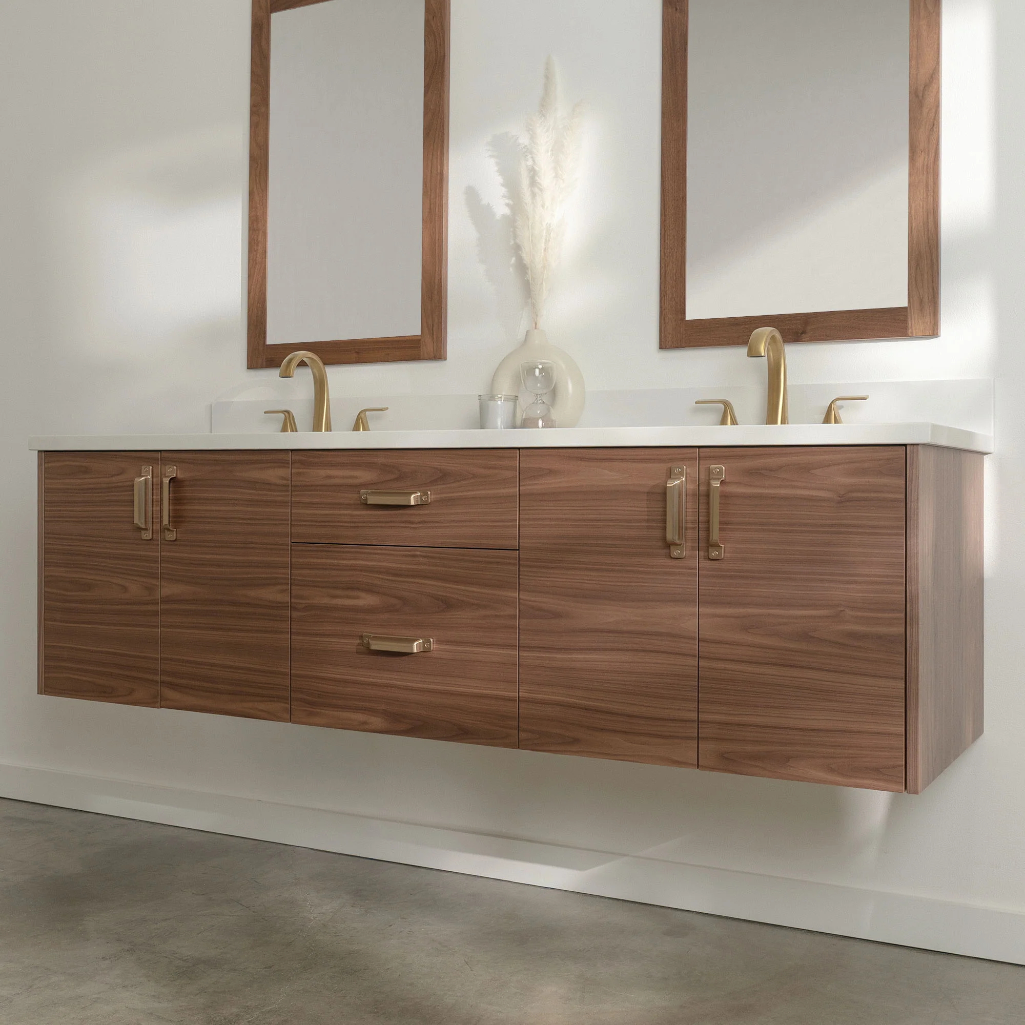 Austin Stainless SLIM 72" Wall Mount American Black Walnut Bathroom Vanity, Double Sink - Image 3