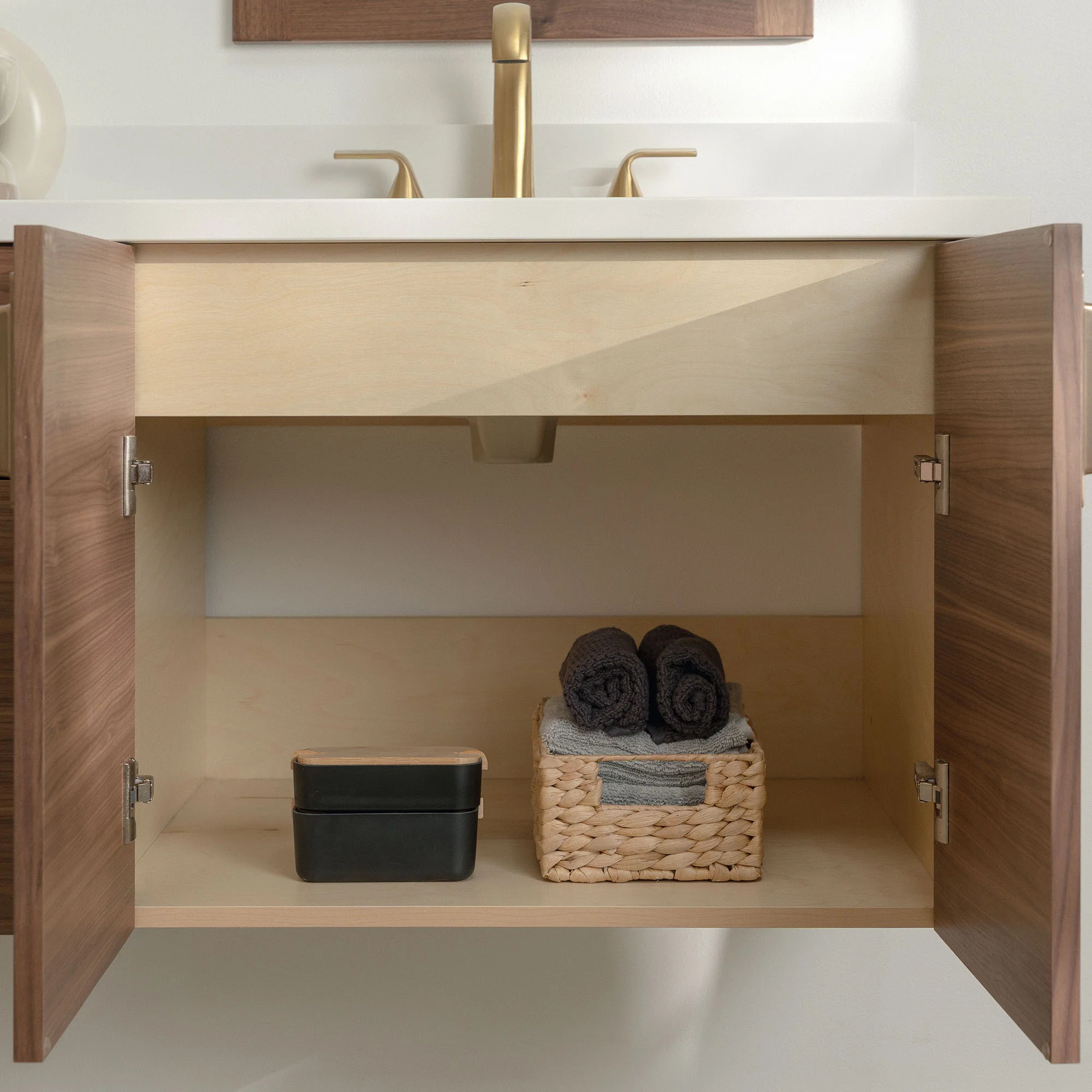 Austin Stainless SLIM 72" Wall Mount American Black Walnut Bathroom Vanity, Double Sink - Image 9