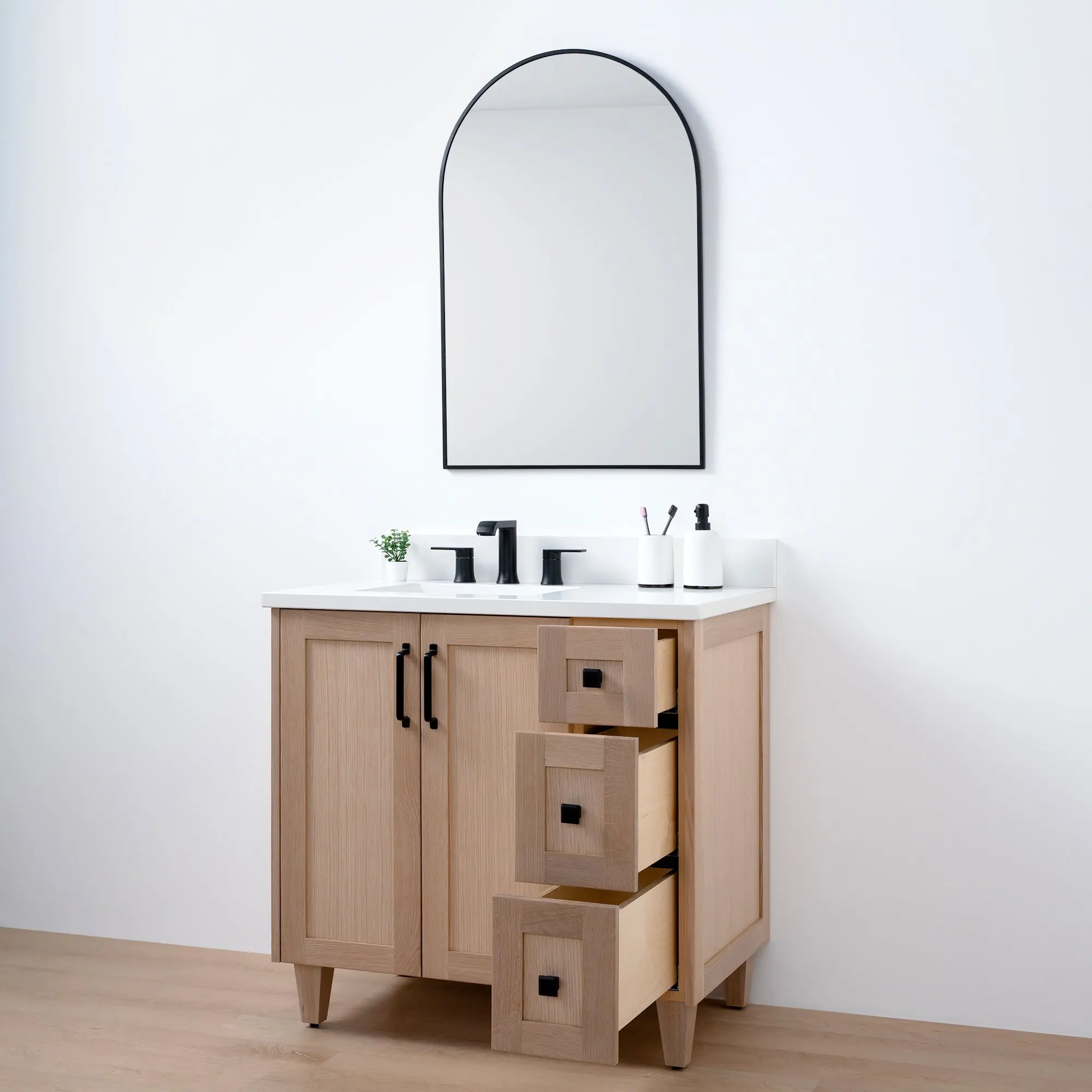 Bridgeport 36" White Oak Bathroom Vanity, Left Sink - Image 11
