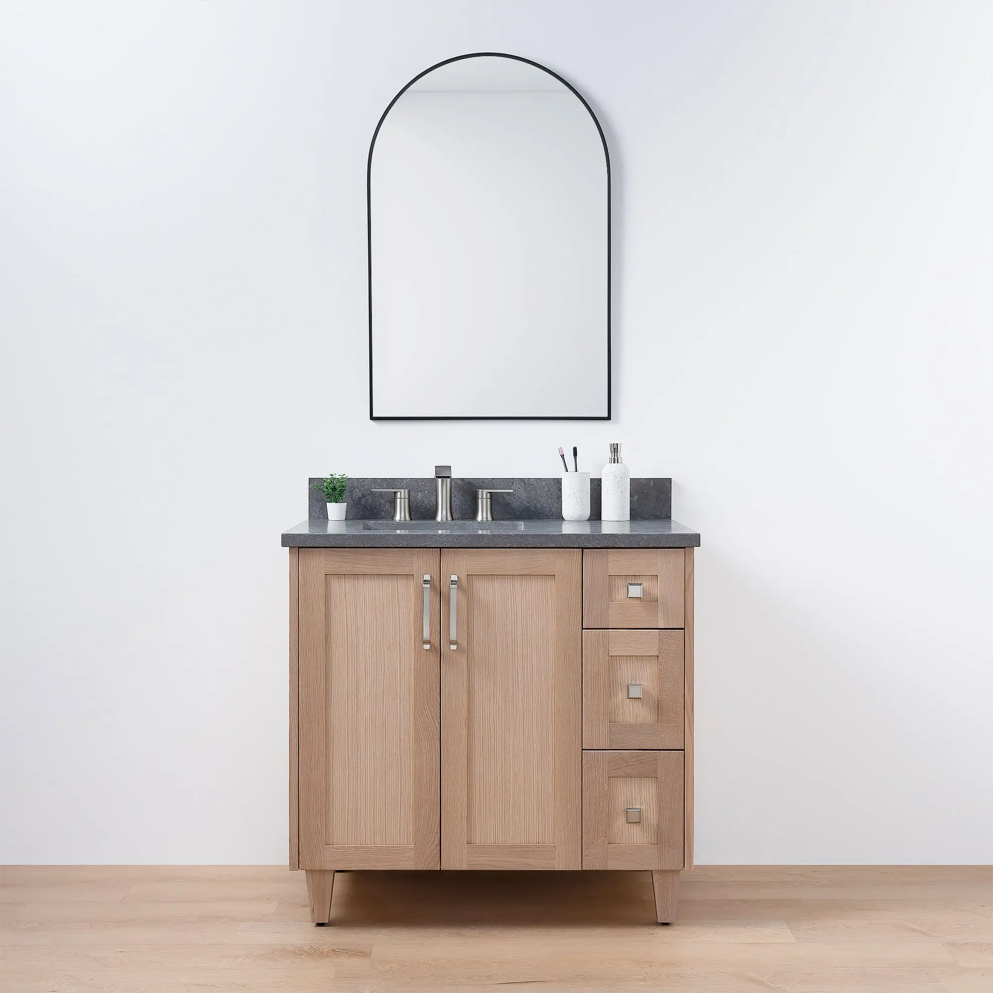 Bridgeport 36" White Oak Bathroom Vanity, Left Sink - Image 2