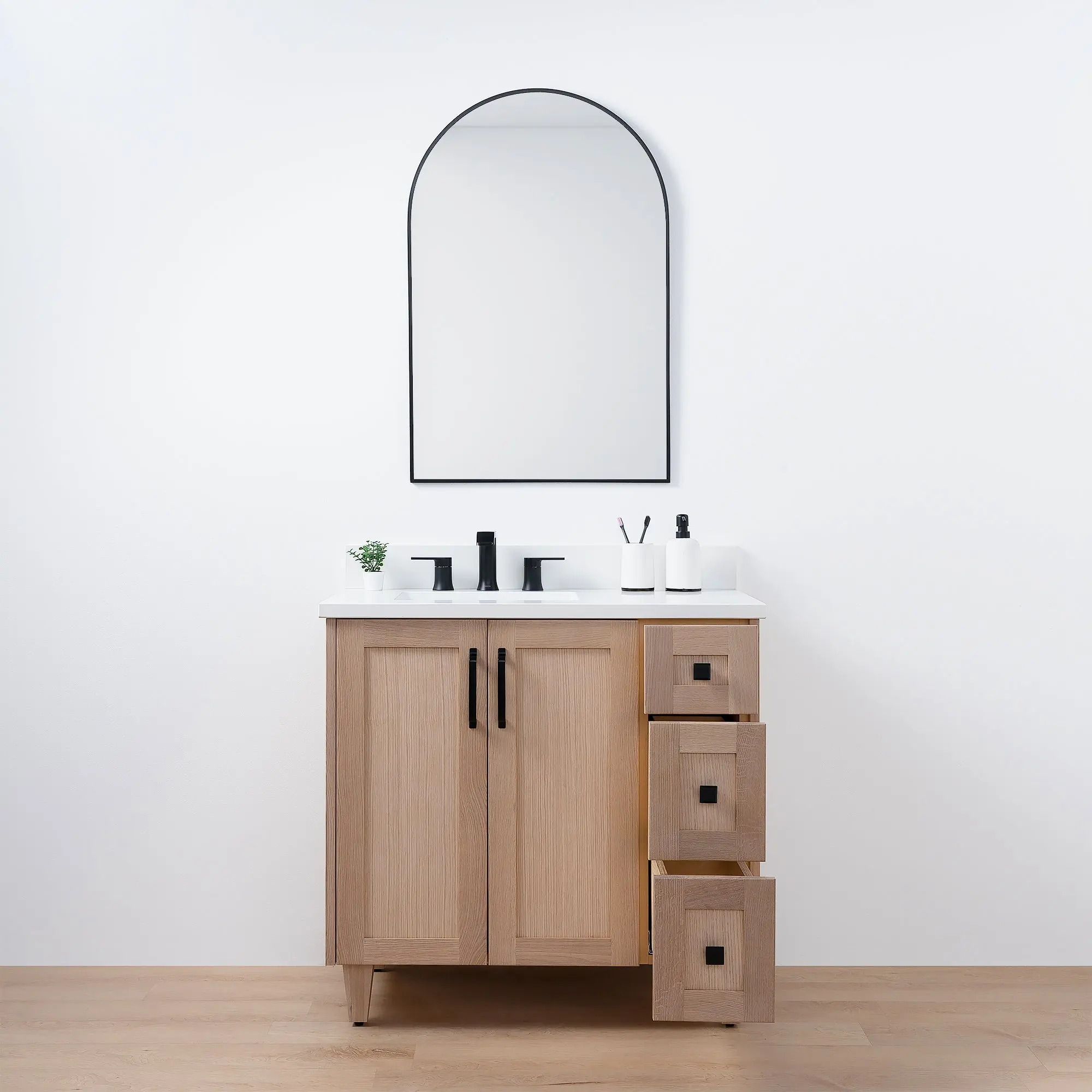 Bridgeport 36" White Oak Bathroom Vanity, Left Sink - Image 3
