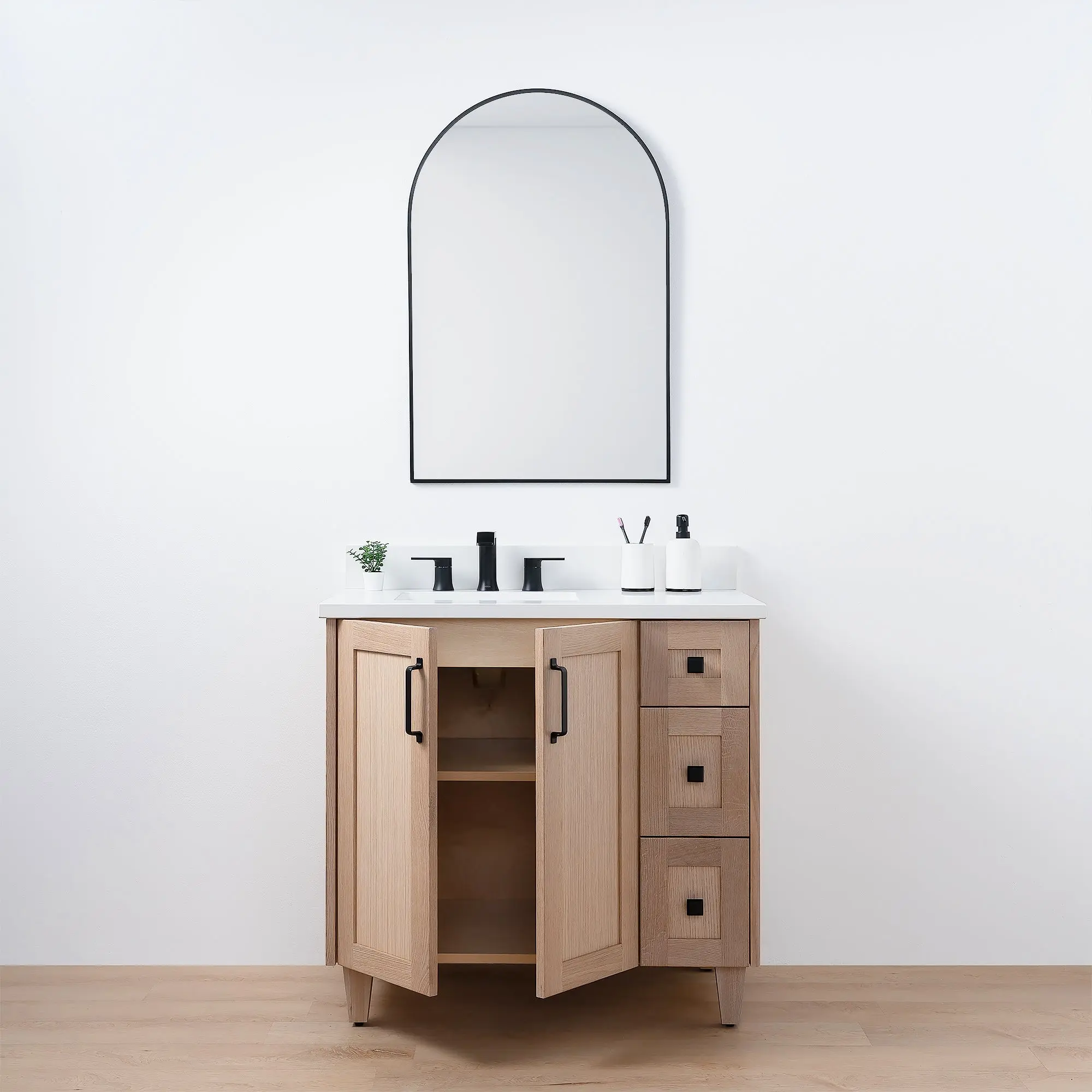 Bridgeport 36" White Oak Bathroom Vanity, Left Sink - Image 4