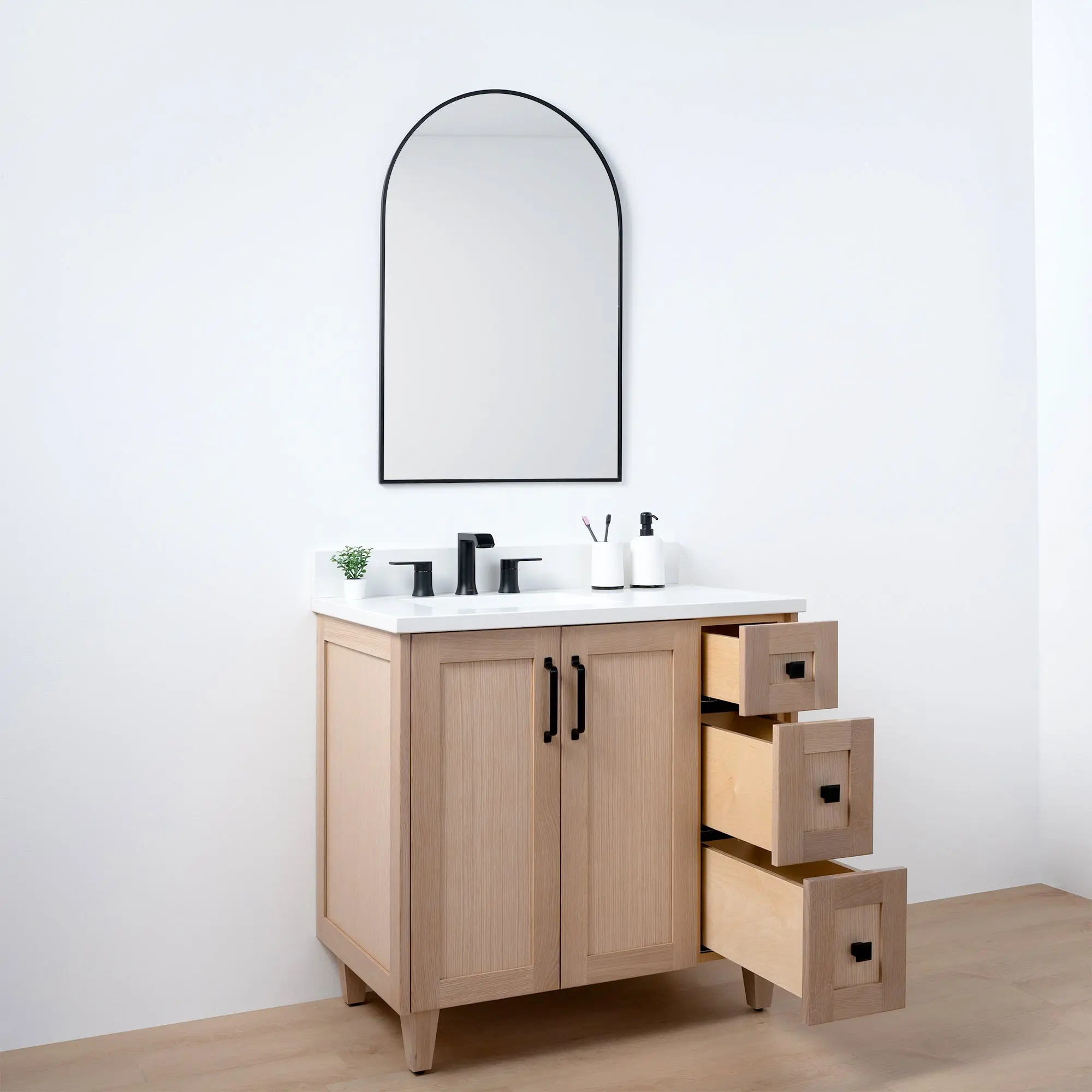Bridgeport 36" White Oak Bathroom Vanity, Left Sink - Image 6
