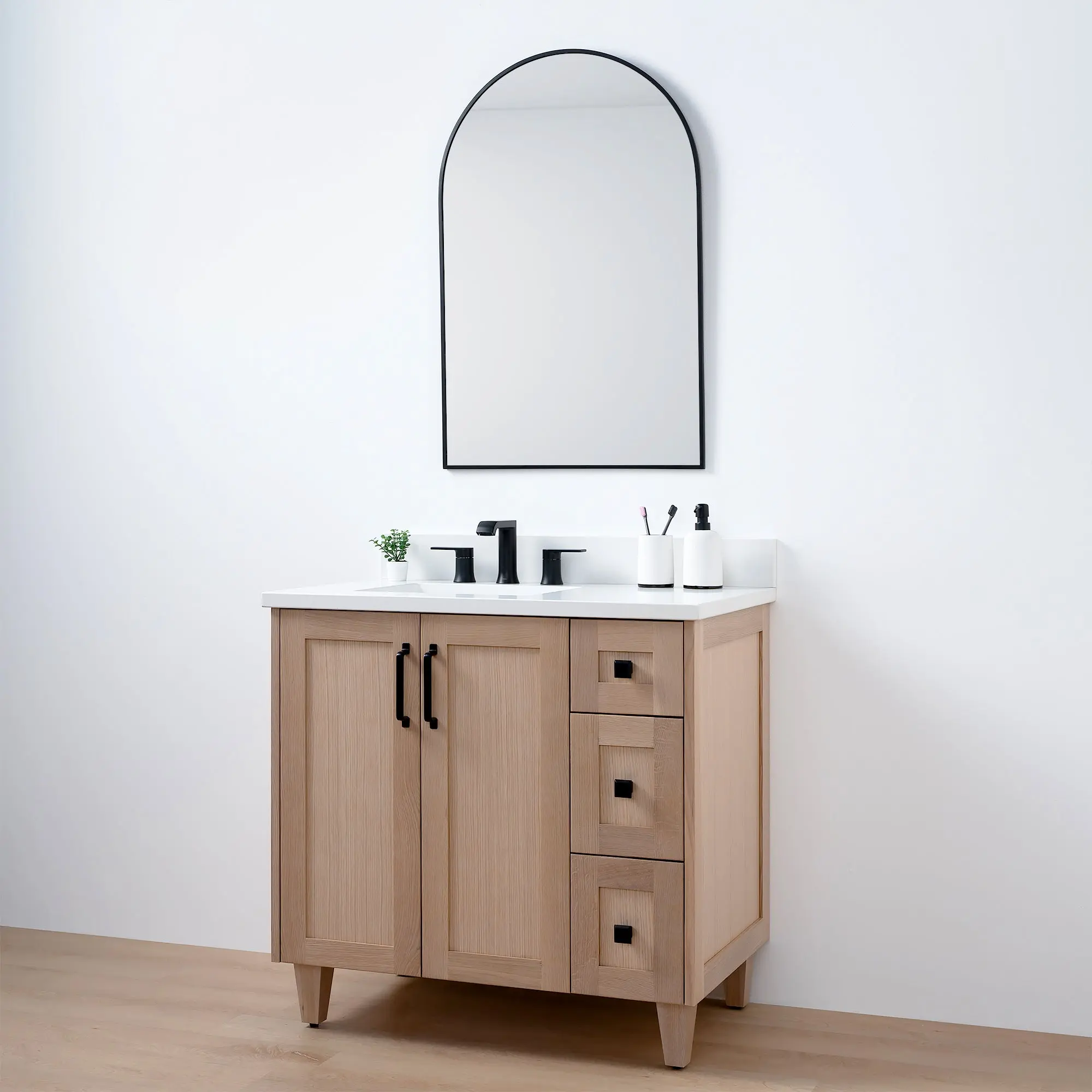 Bridgeport 36" White Oak Bathroom Vanity, Left Sink - Image 7