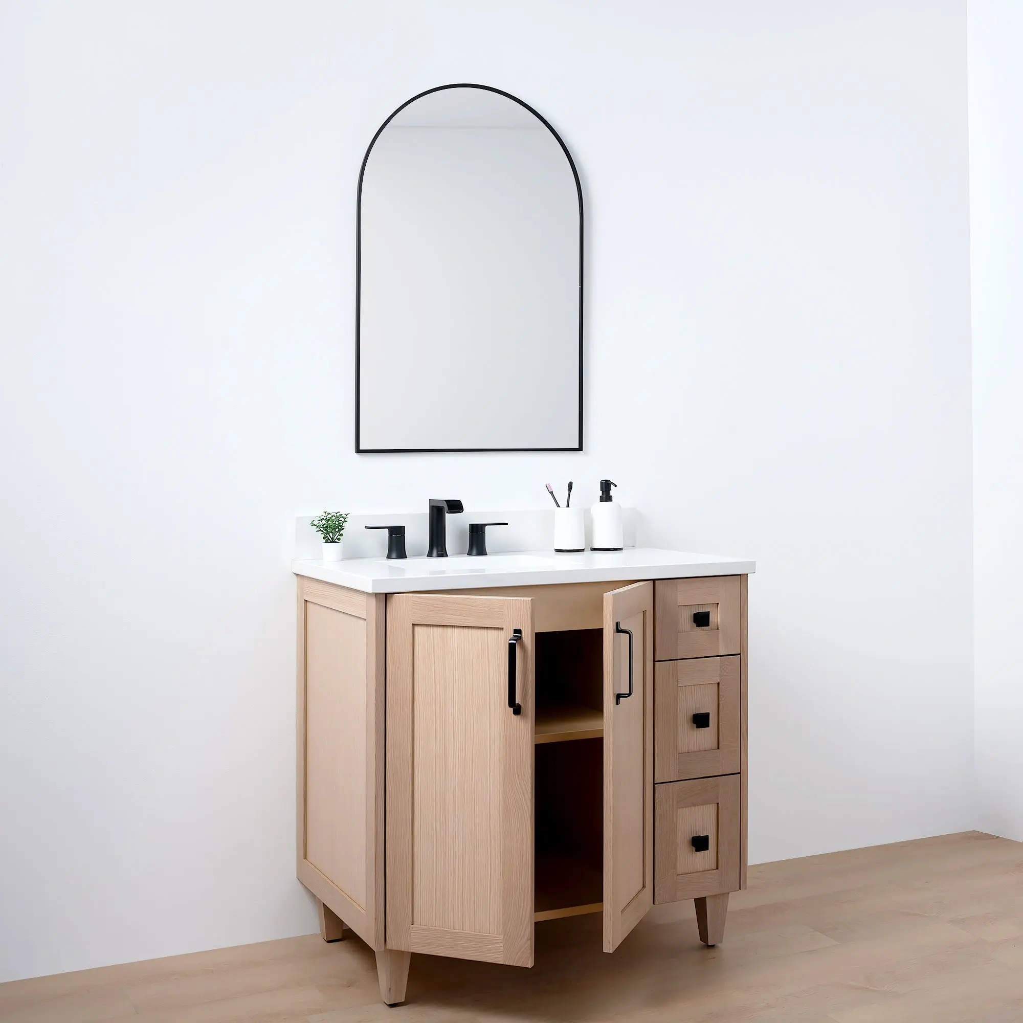 Bridgeport 36" White Oak Bathroom Vanity, Left Sink - Image 8