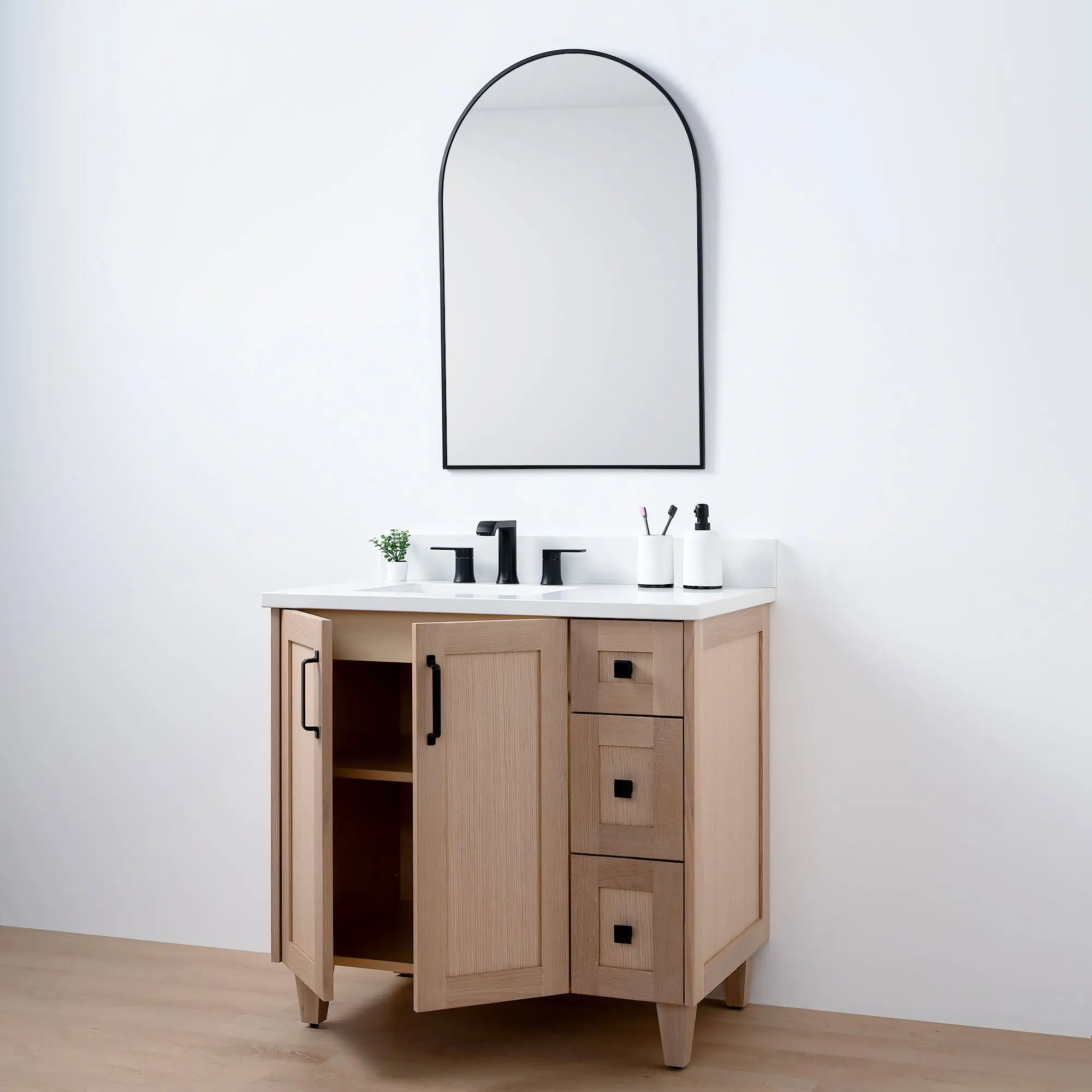 Bridgeport 36" White Oak Bathroom Vanity, Left Sink - Image 9