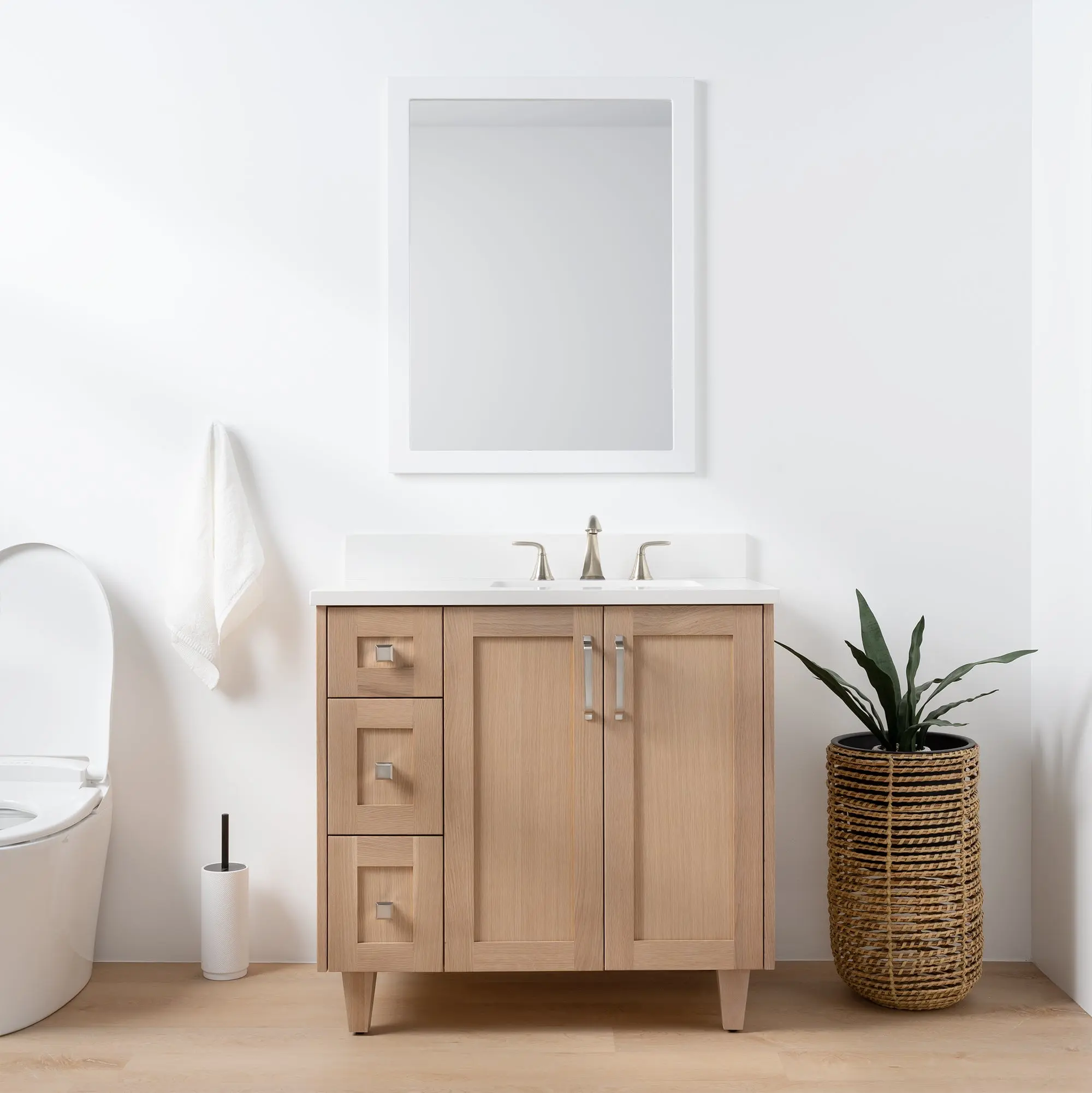 Bridgeport 36" White Oak Bathroom Vanity, Right Sink - Image 13