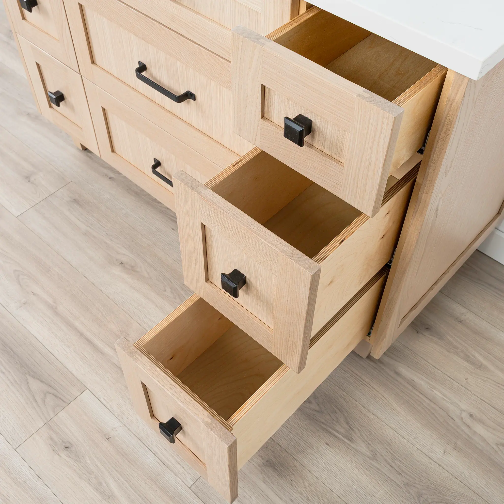 Bridgeport 48" White Oak Bathroom Vanity - All Drawers - Image 8