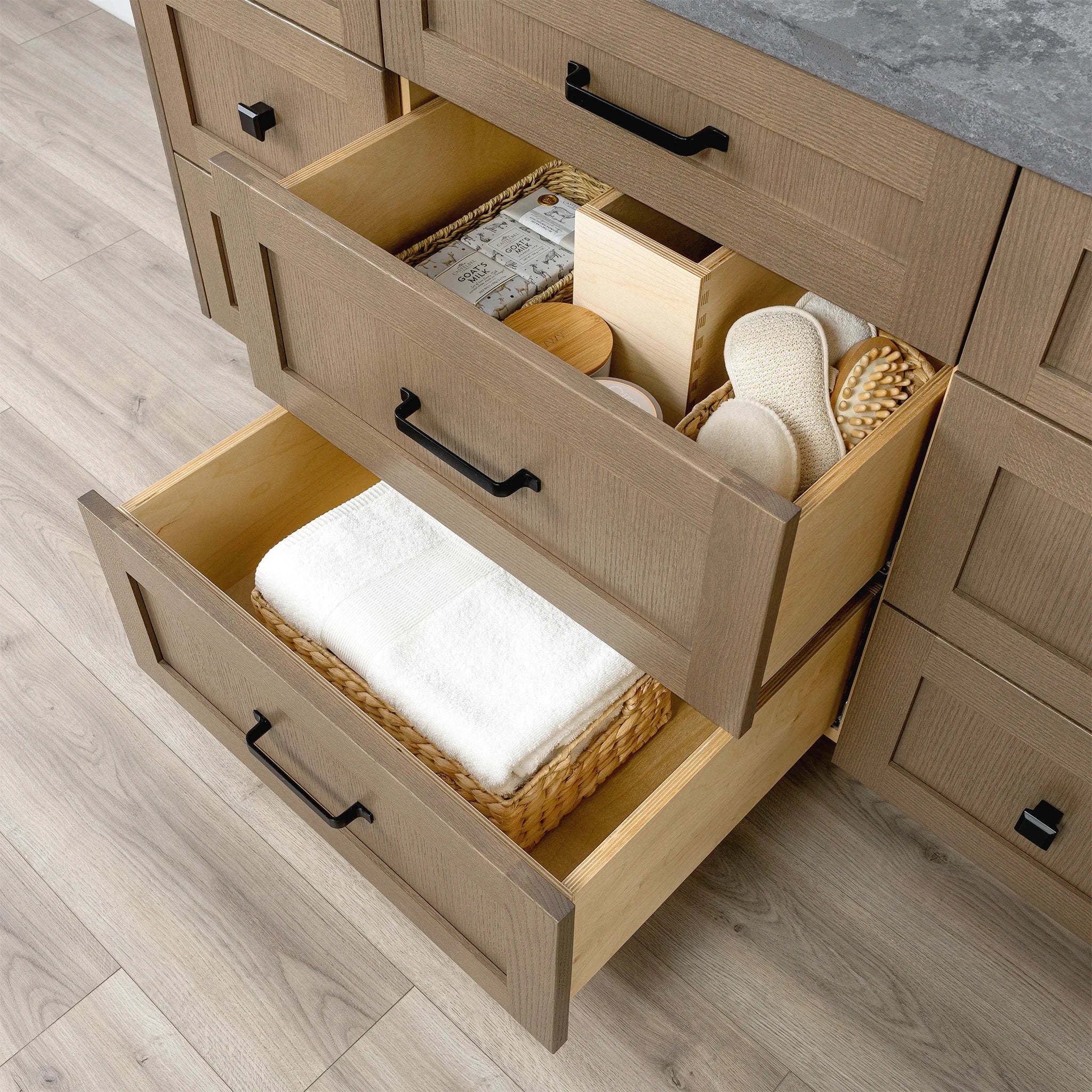 Bridgeport 60" Almond Coast Bathroom Vanity - All Drawers - Image 10