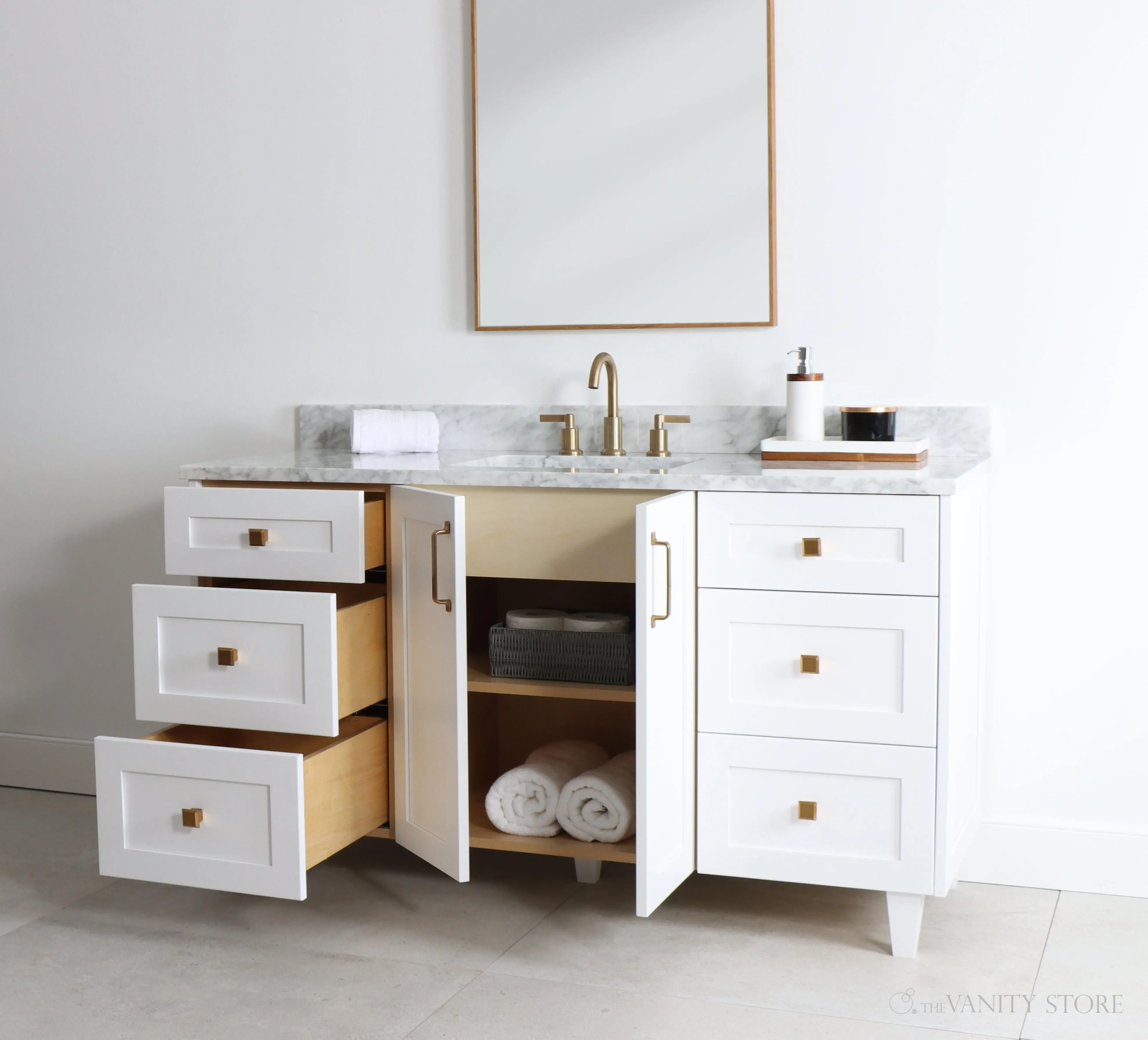 Bridgeport 60" Satin White Bathroom Vanity - Image 4