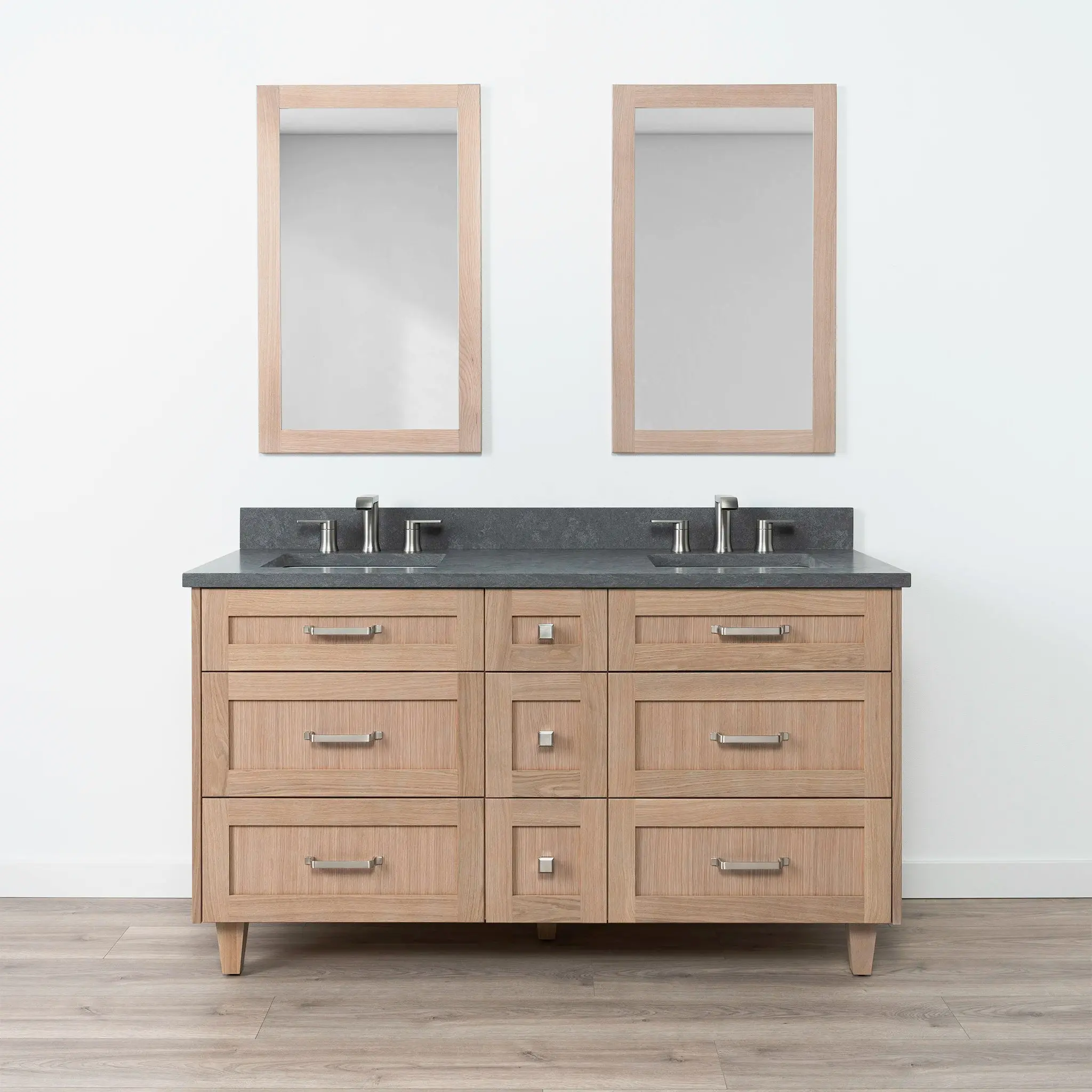Bridgeport 60" White Oak Bathroom Vanity, Double Sink - All Drawers - Image 13