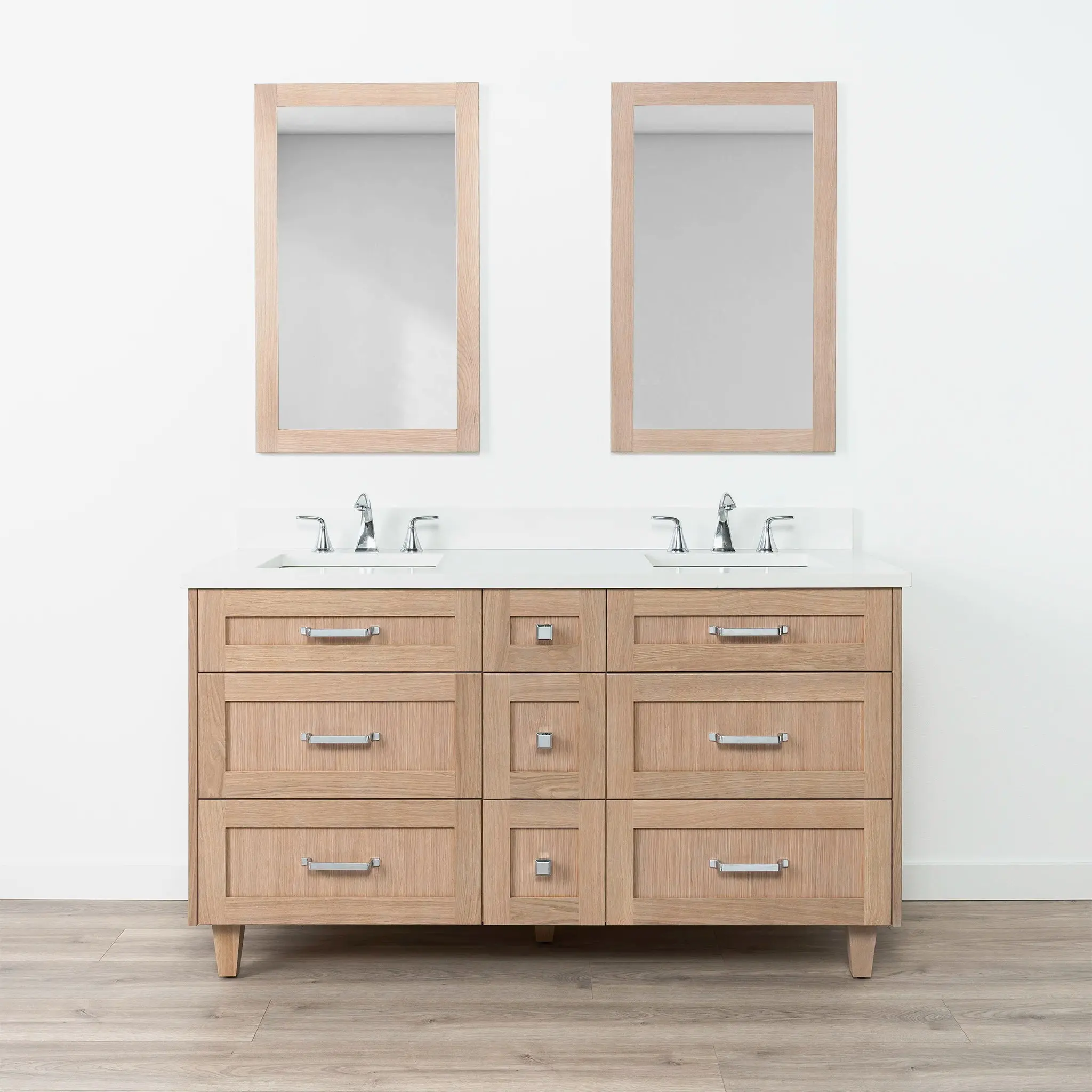 Bridgeport 60" White Oak Bathroom Vanity, Double Sink - All Drawers - Image 16