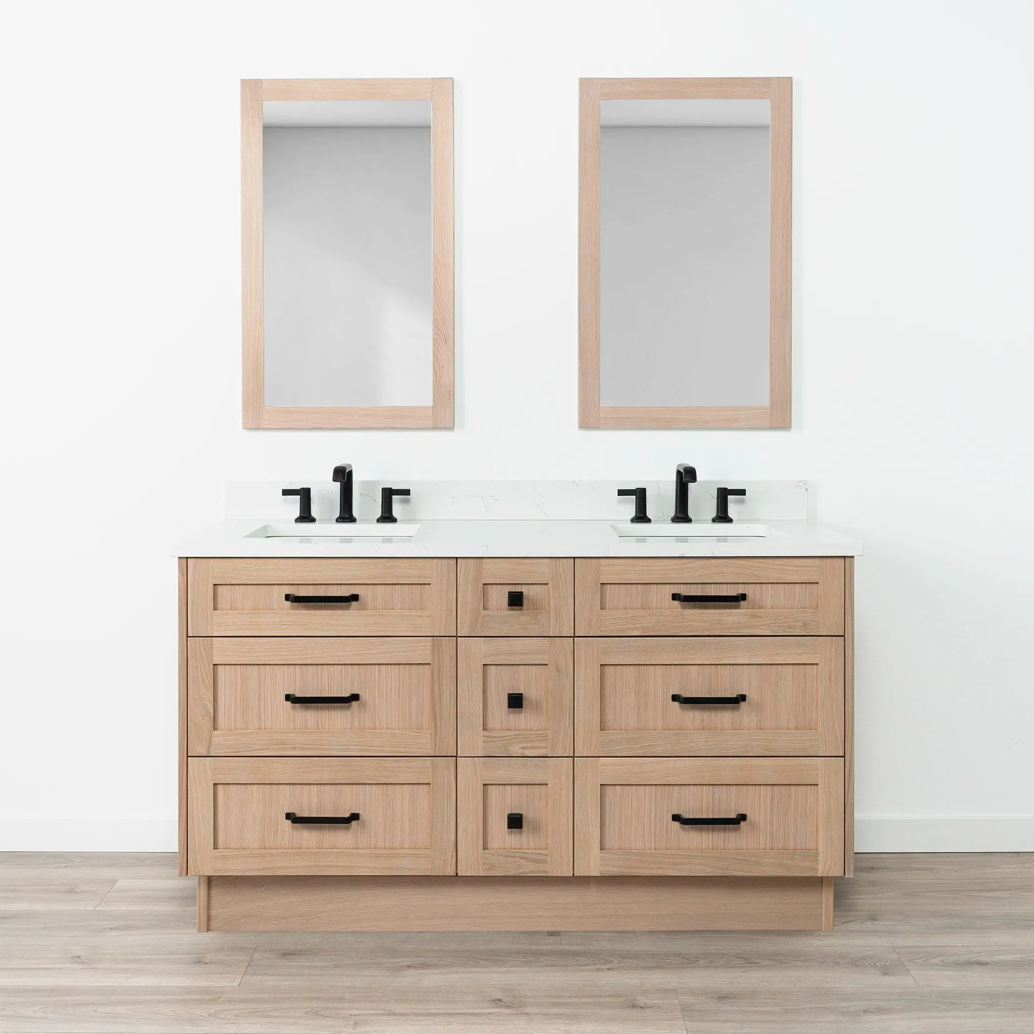 Bridgeport 60" White Oak Bathroom Vanity, Double Sink - All Drawers - Image 18