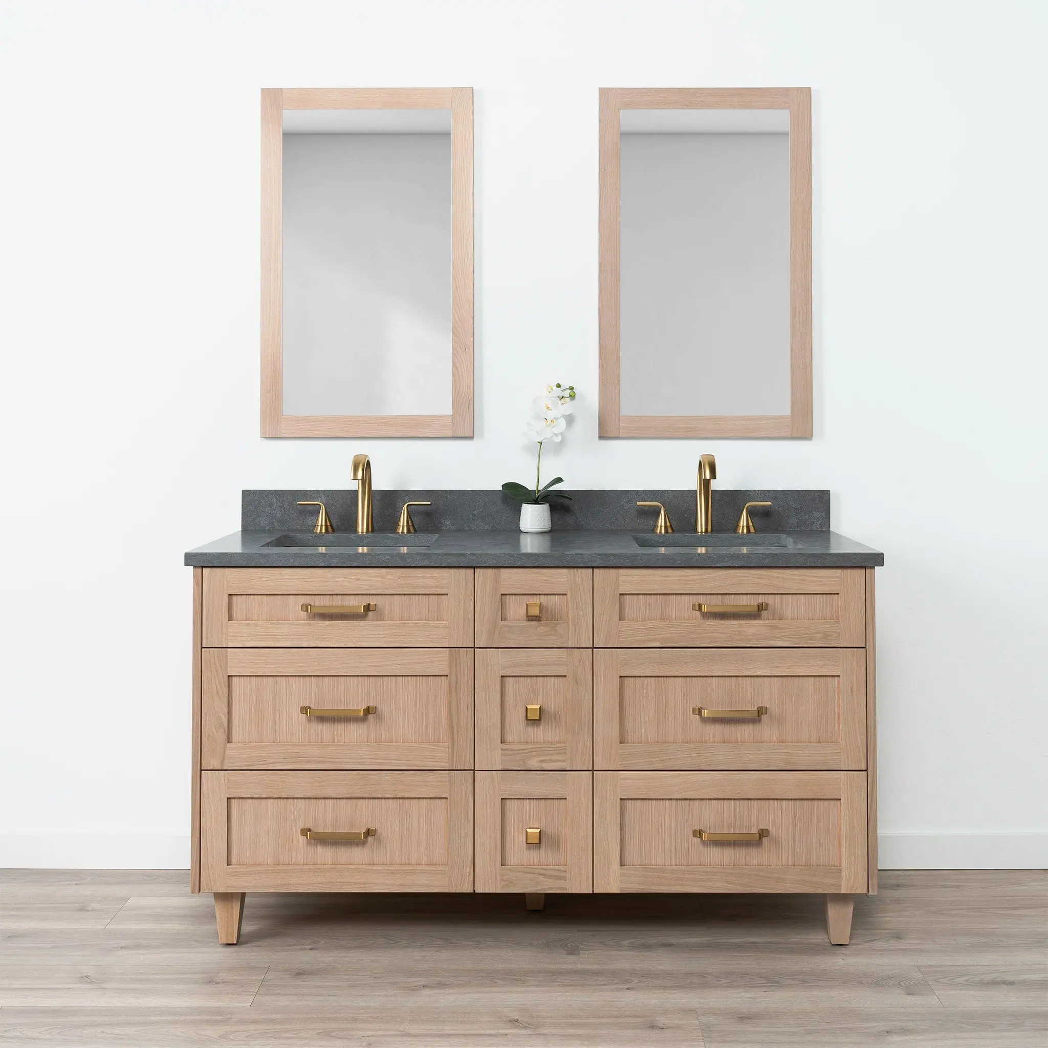 Bridgeport 60" White Oak Bathroom Vanity, Double Sink - All Drawers - Image 2