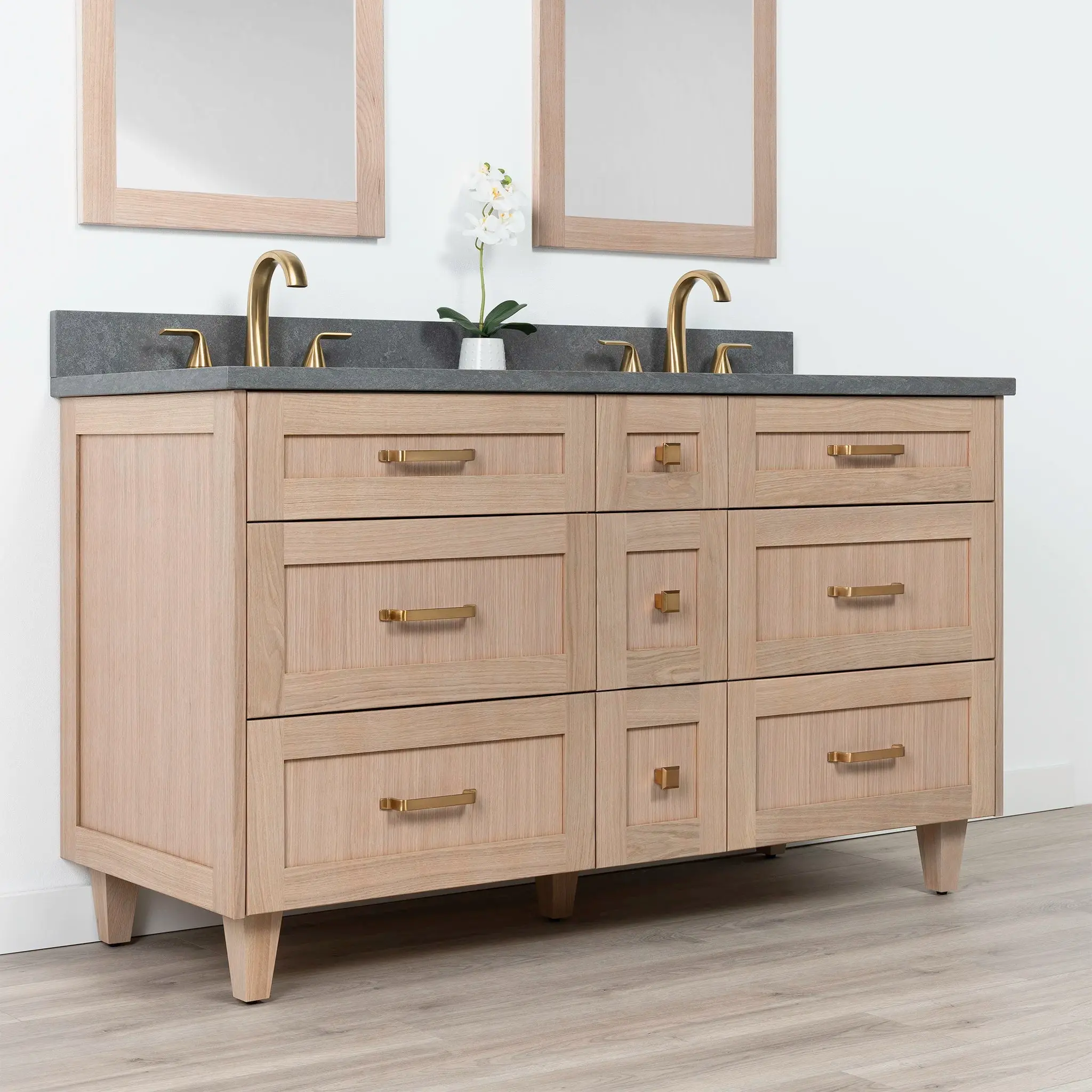 Bridgeport 60" White Oak Bathroom Vanity, Double Sink - All Drawers - Image 4