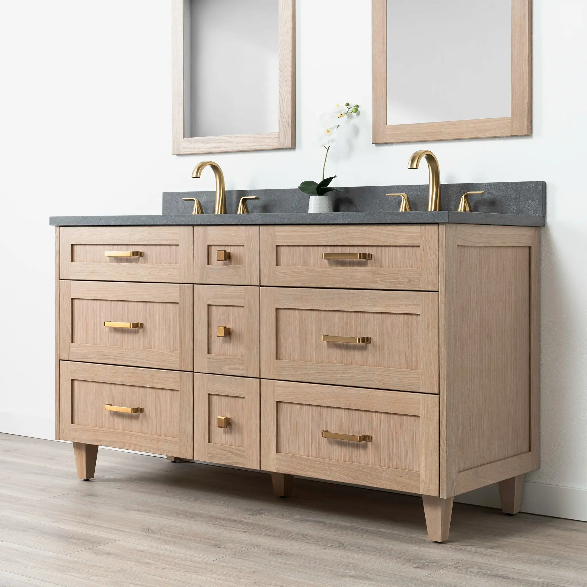 Bridgeport 60" White Oak Bathroom Vanity, Double Sink - All Drawers - Image 7