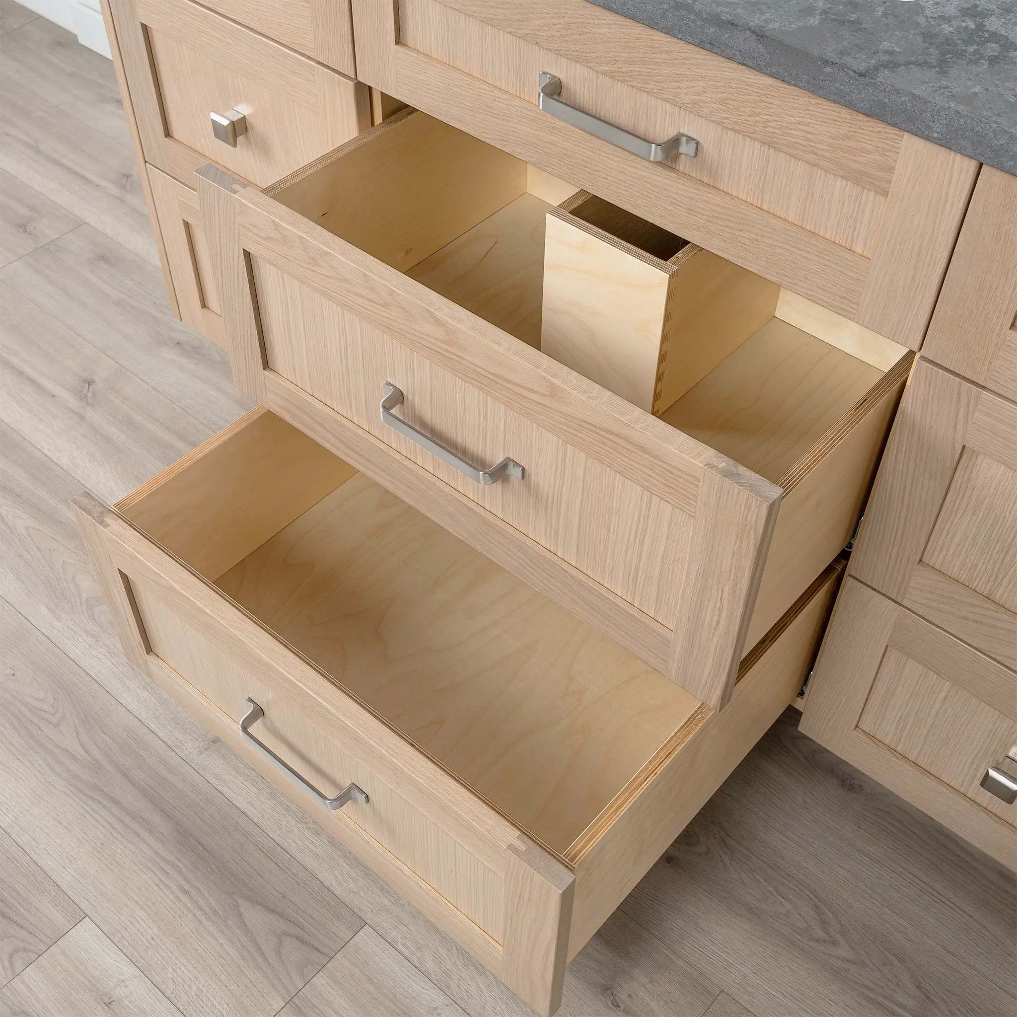 Bridgeport 60" White Oak Bathroom Vanity - All Drawers - Image 12