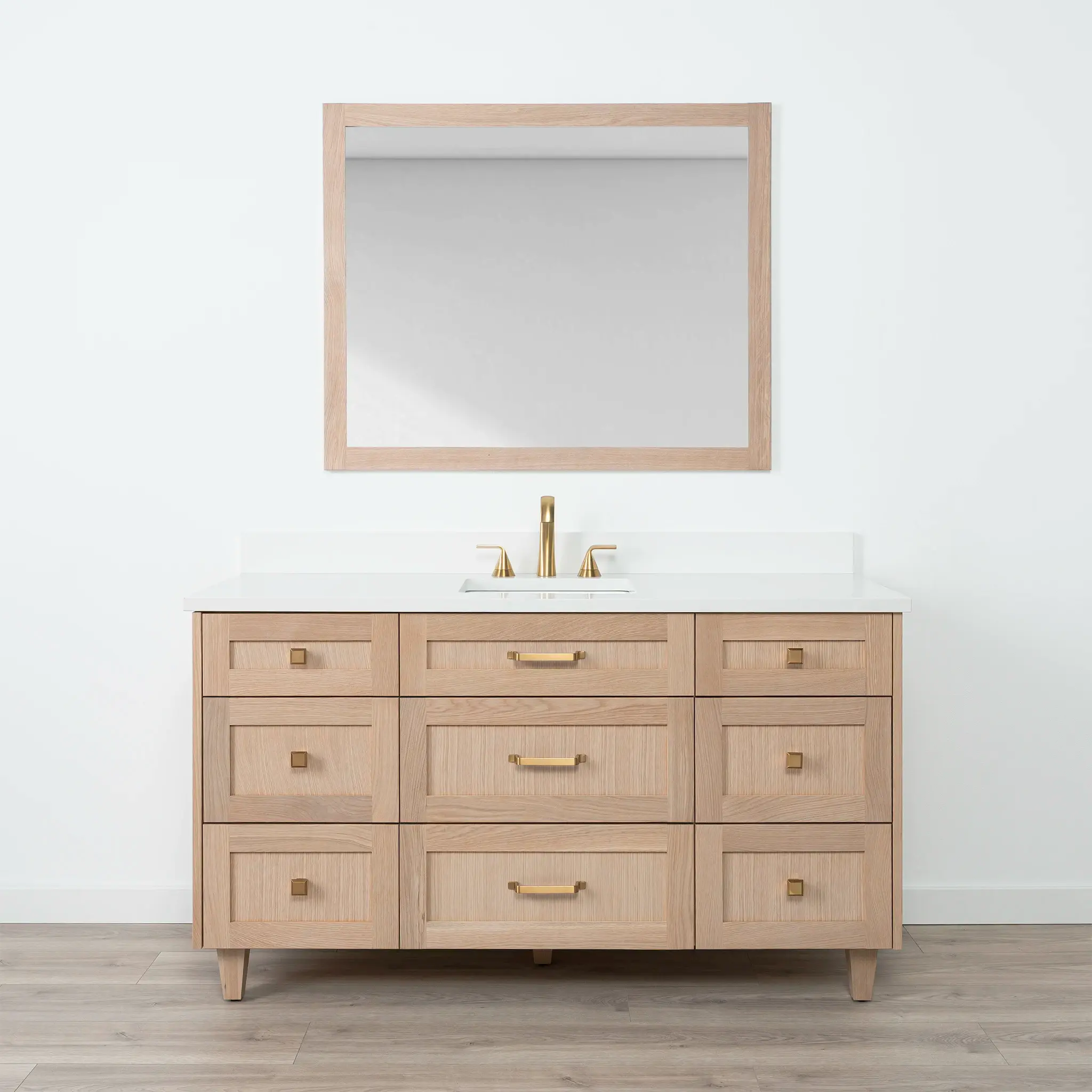 Bridgeport 60" White Oak Bathroom Vanity - All Drawers - Image 13