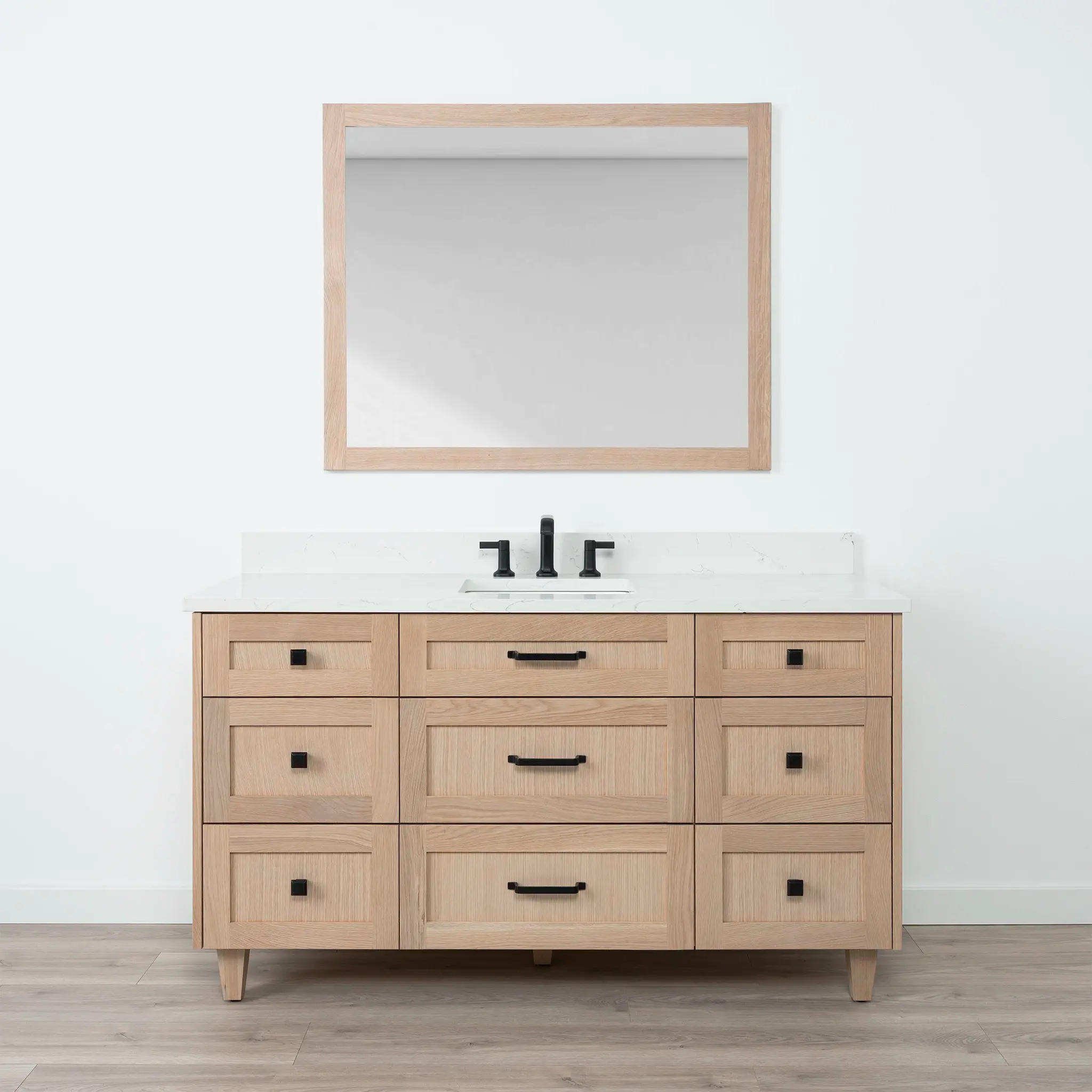 Bridgeport 60" White Oak Bathroom Vanity - All Drawers - Image 16