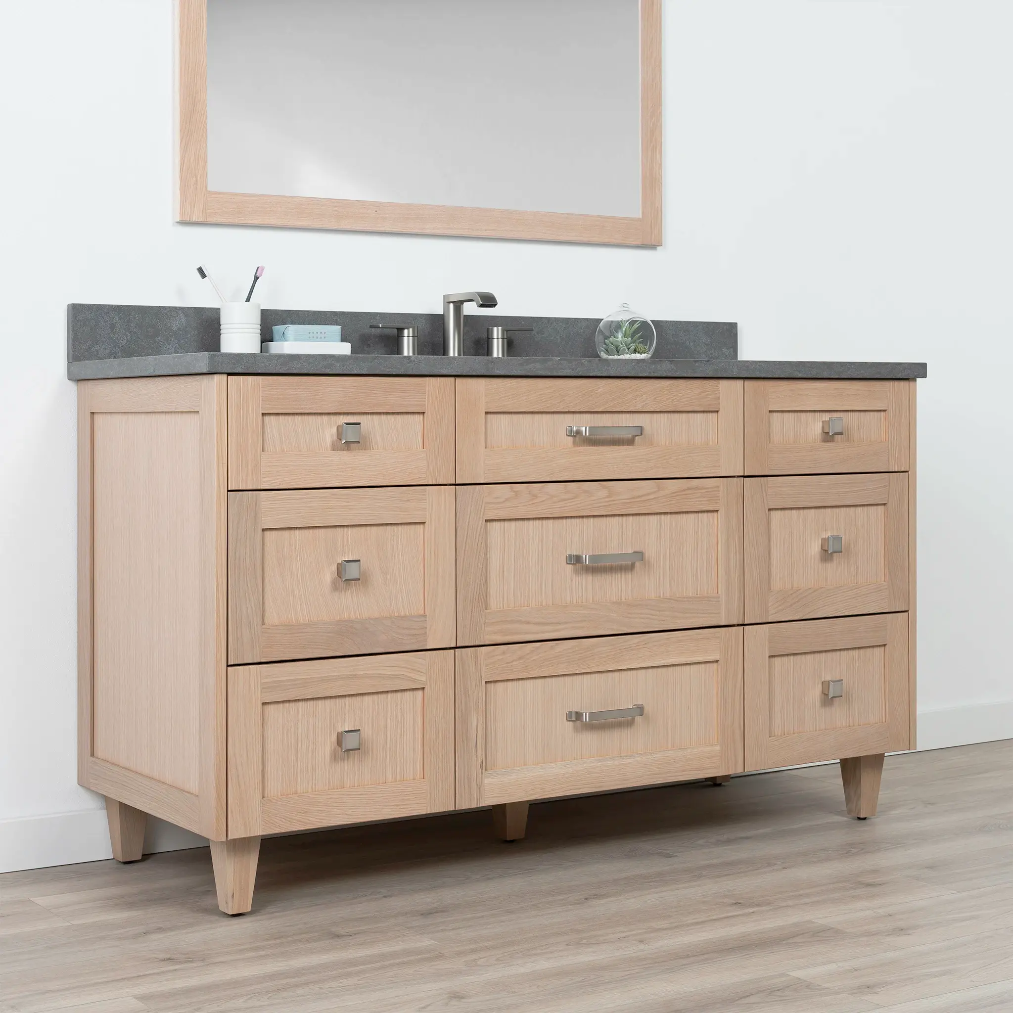 Bridgeport 60" White Oak Bathroom Vanity - All Drawers - Image 4