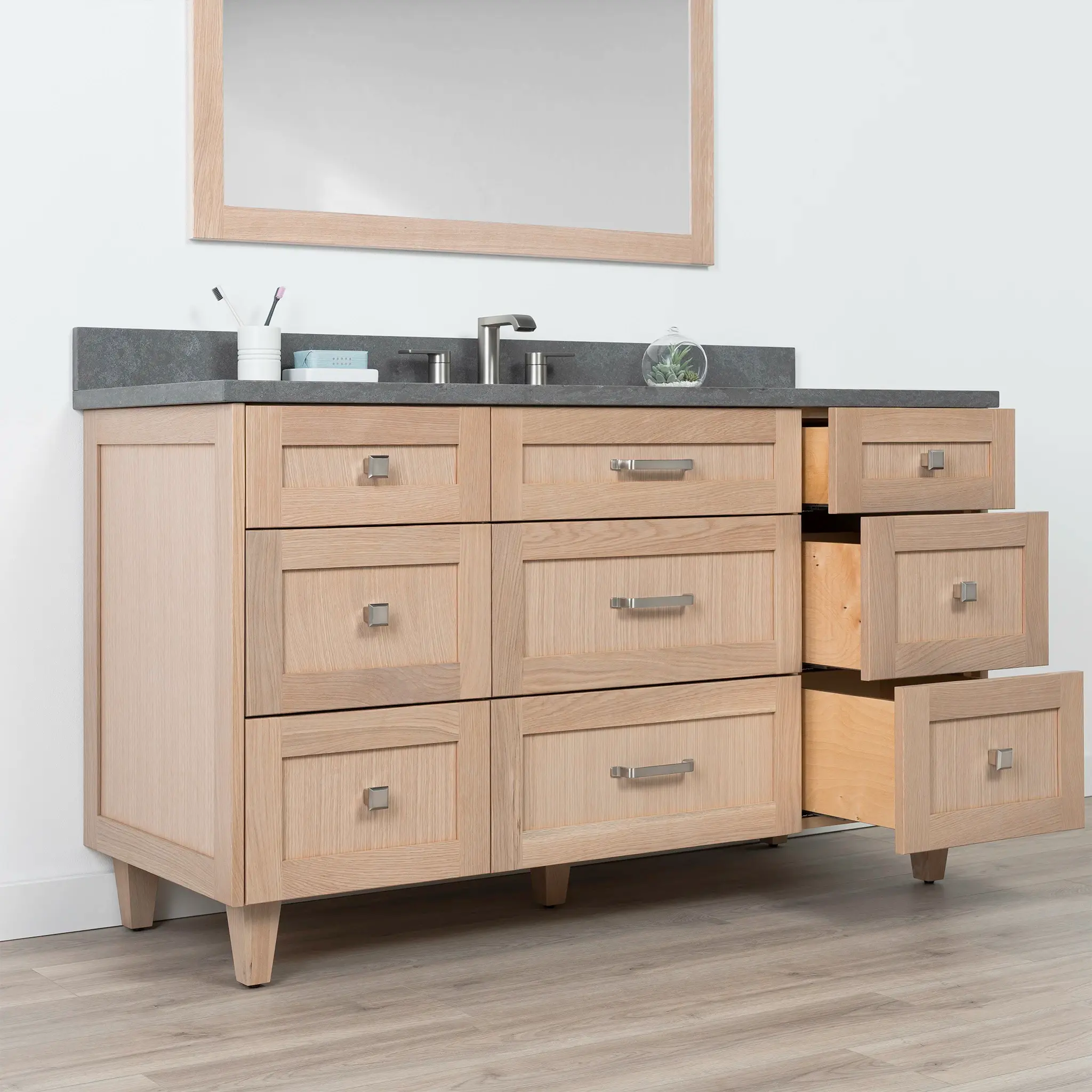 Bridgeport 60" White Oak Bathroom Vanity - All Drawers - Image 5