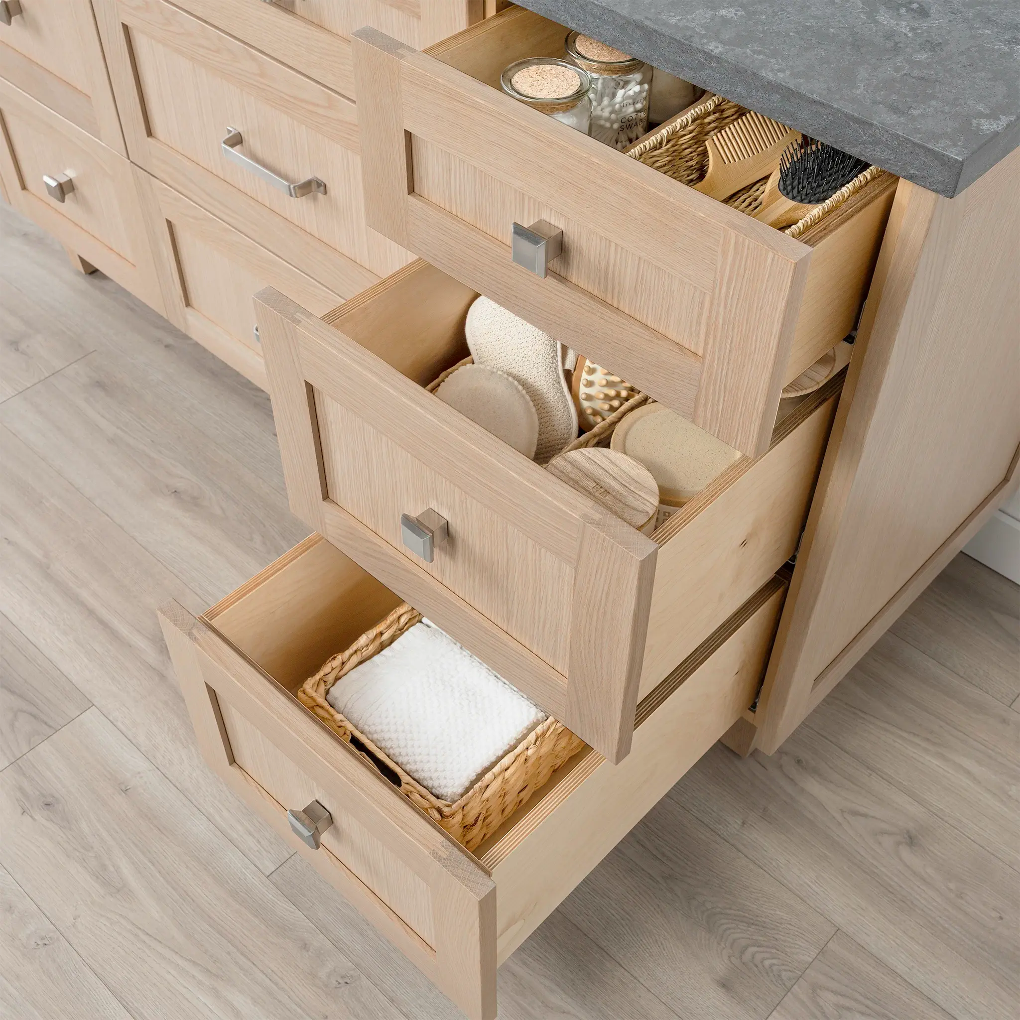 Bridgeport 60" White Oak Bathroom Vanity - All Drawers - Image 8