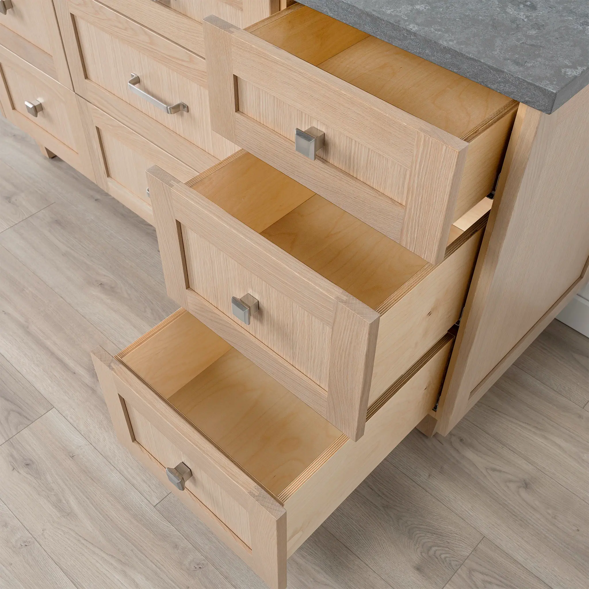 Bridgeport 60" White Oak Bathroom Vanity - All Drawers - Image 9