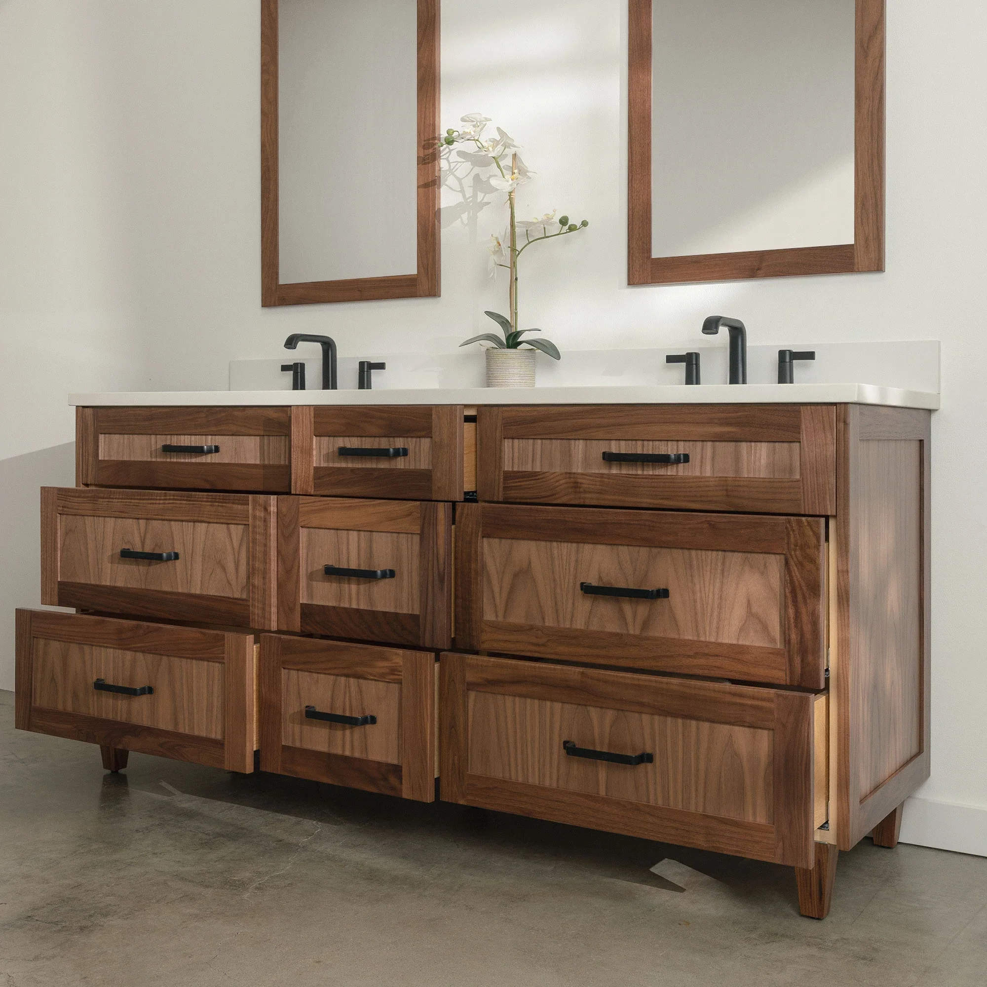 Bridgeport 72" American Black Walnut Bathroom Vanity, Double Sink - All Drawers - Image 5