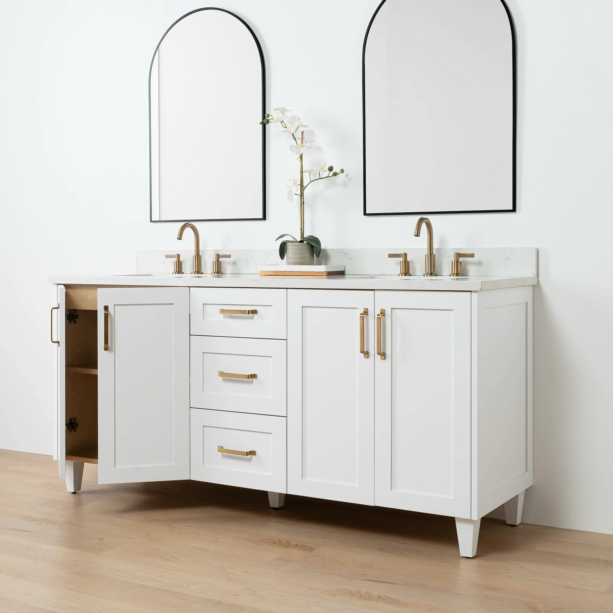 Bridgeport 72" Satin White Bathroom Vanity, Double Sink - Image 10