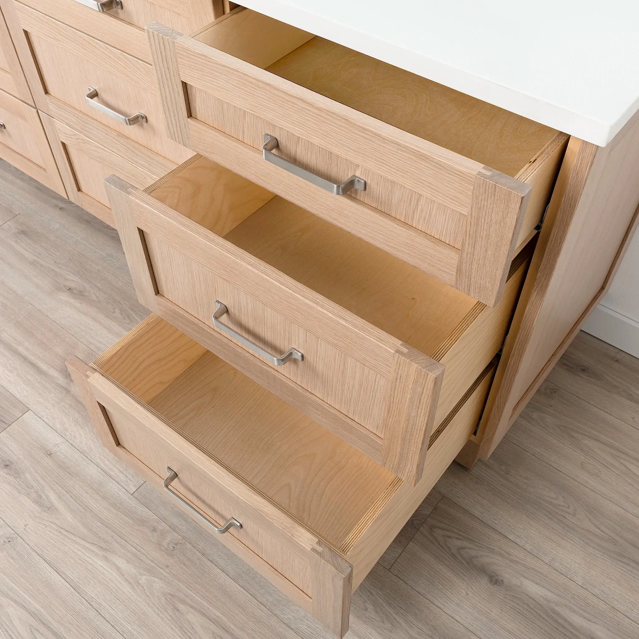 Bridgeport 72" White Oak Bathroom Vanity - All Drawers - Image 9