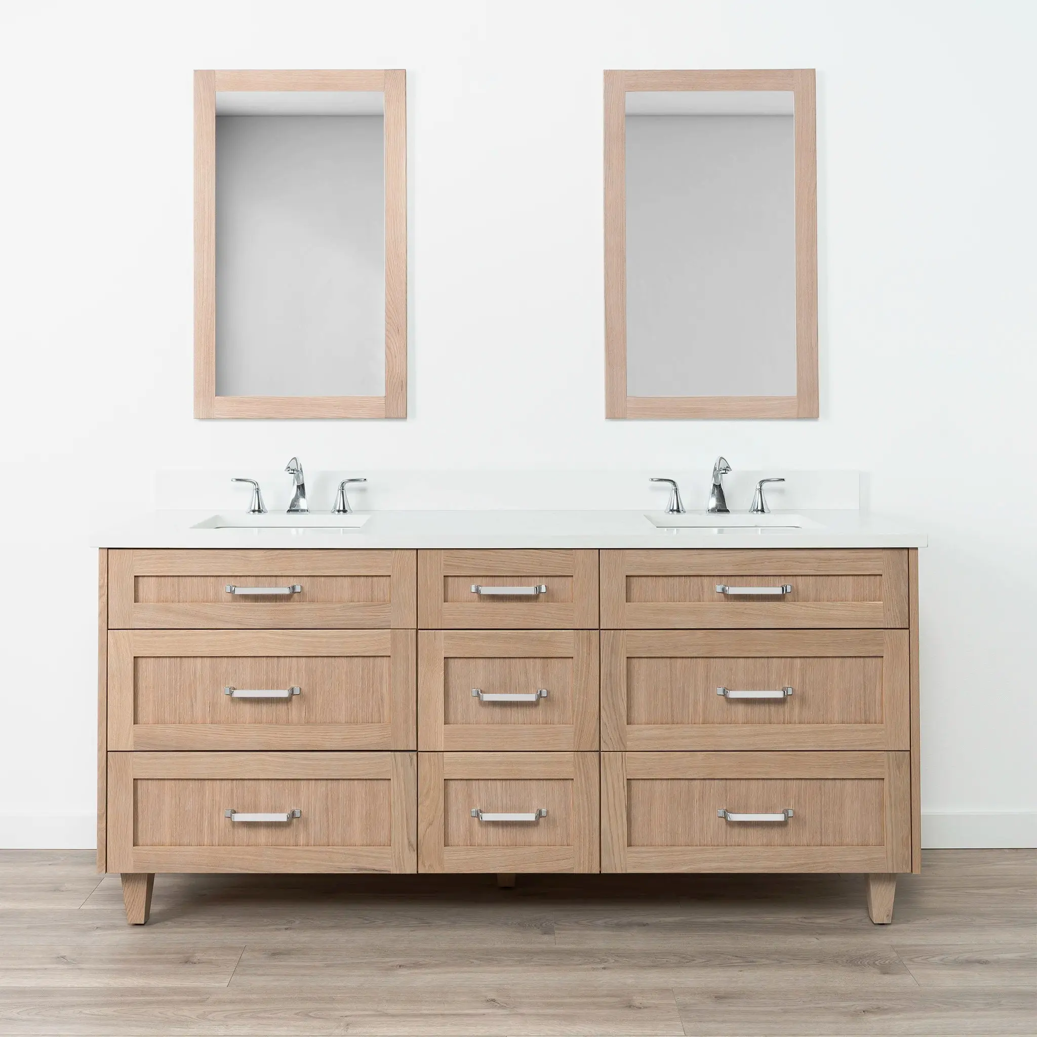Bridgeport 72" White Oak Bathroom Vanity, Double Sink - All Drawers - Image 12