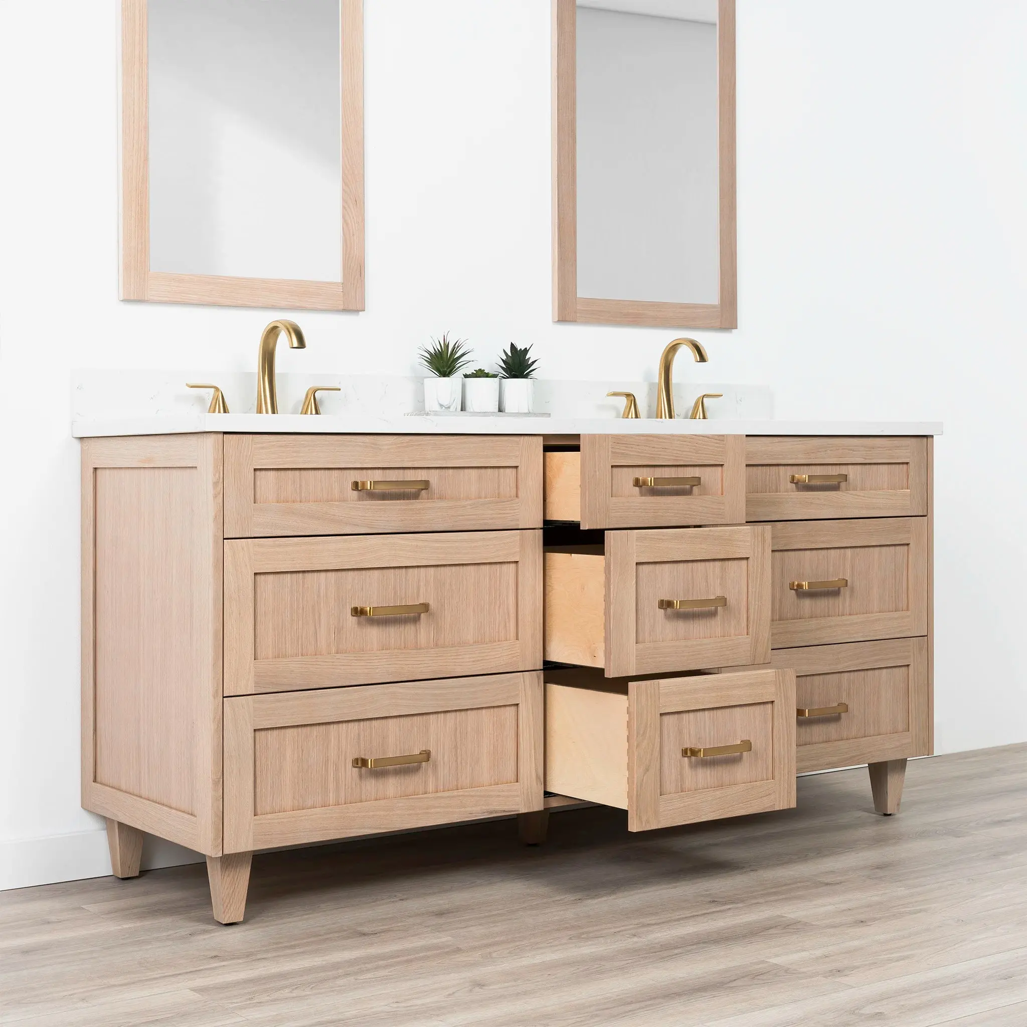 Bridgeport 72" White Oak Bathroom Vanity, Double Sink - All Drawers - Image 5