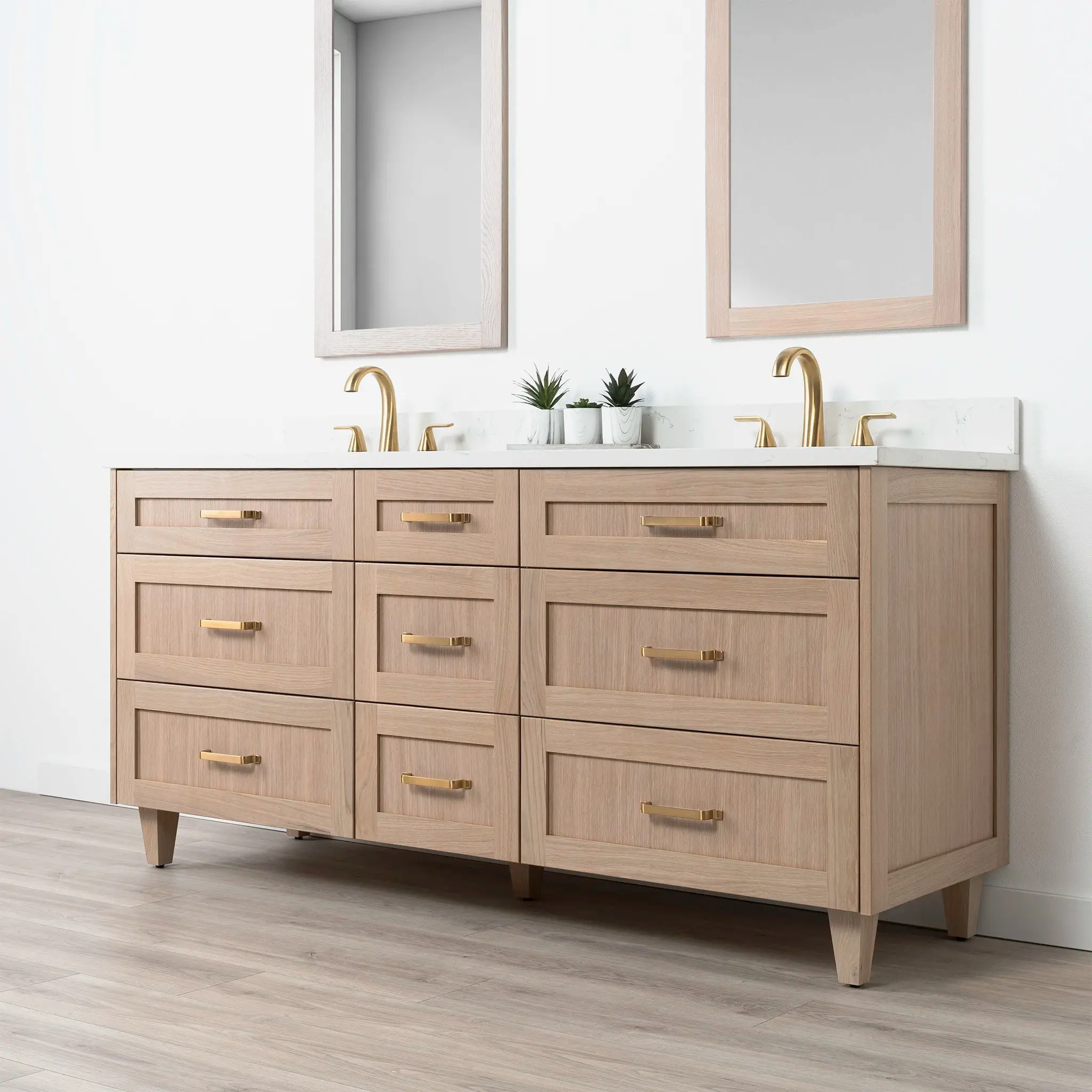 Bridgeport 72" White Oak Bathroom Vanity, Double Sink - All Drawers - Image 6