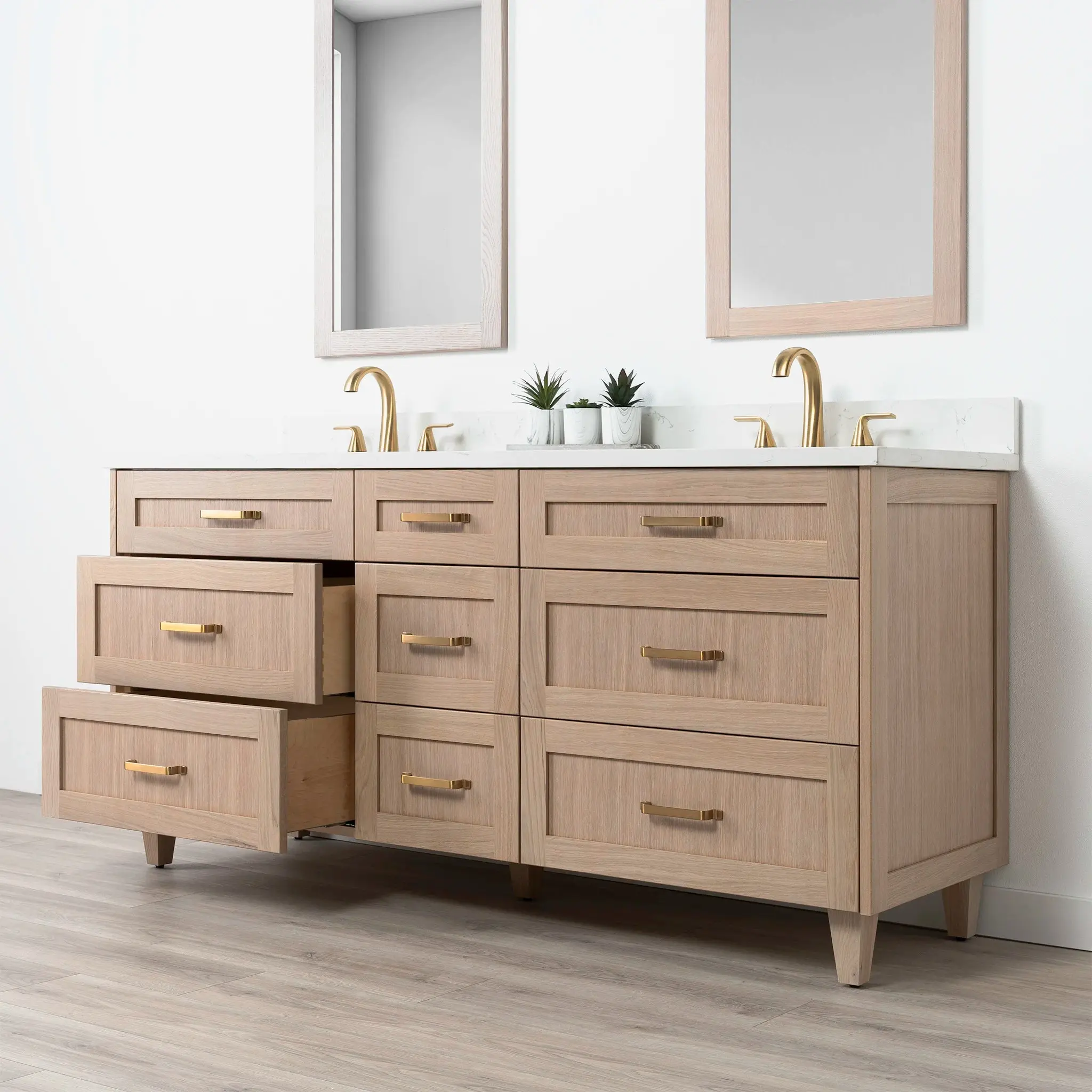 Bridgeport 72" White Oak Bathroom Vanity, Double Sink - All Drawers - Image 7