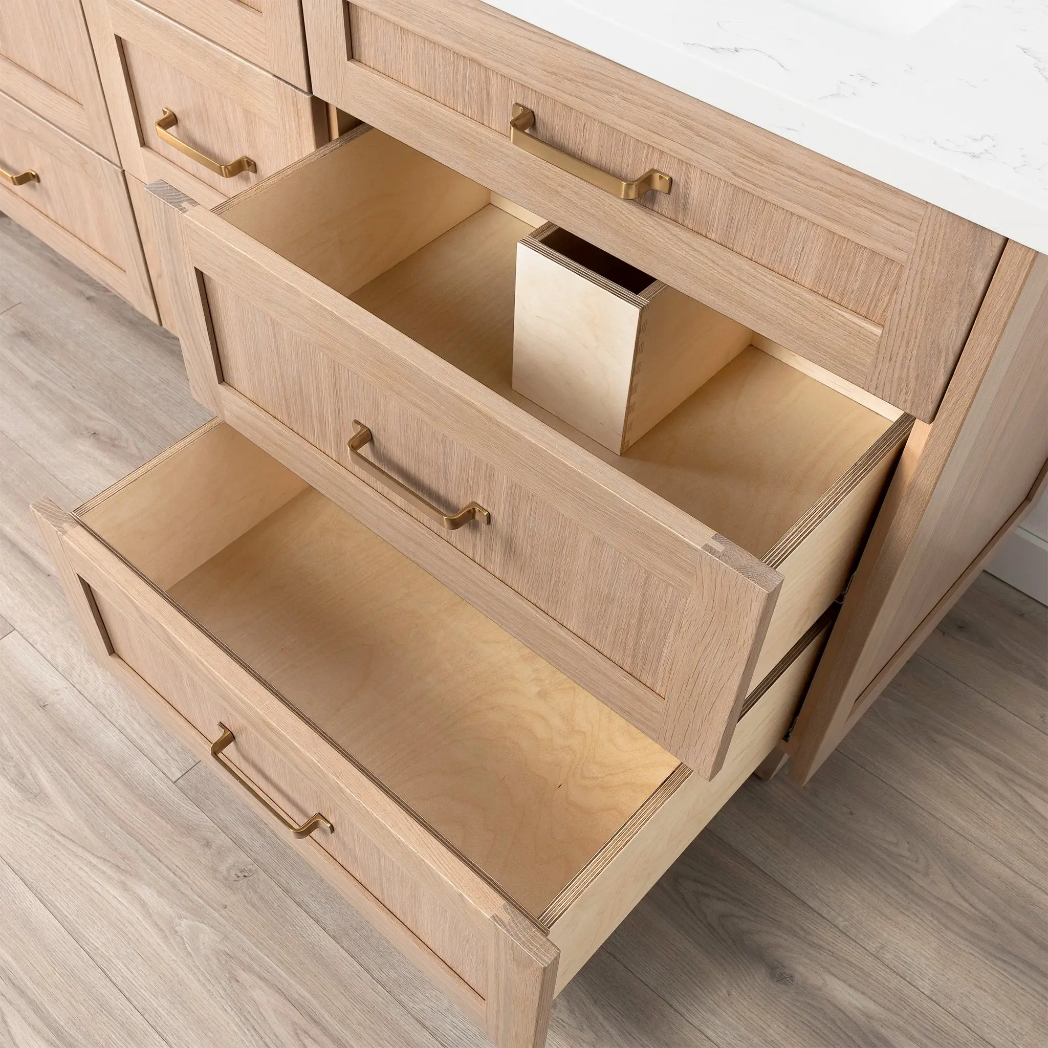Bridgeport 72" White Oak Bathroom Vanity, Double Sink - All Drawers - Image 9