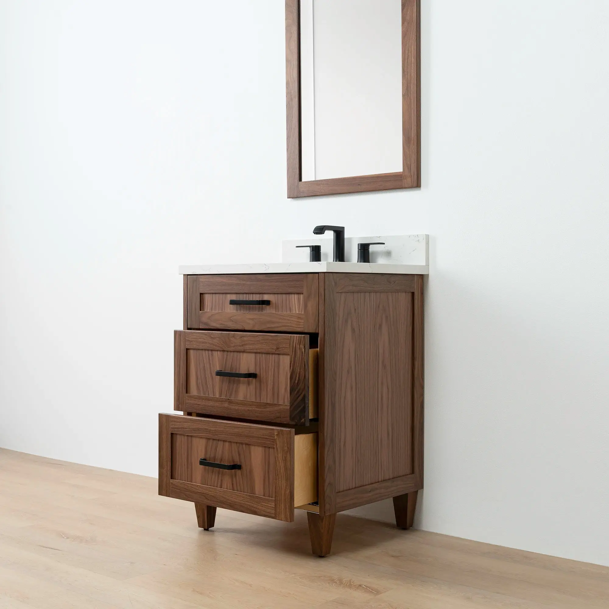 Bridgeport 24" American Black Walnut Bathroom Vanity - All Drawers - Image 6