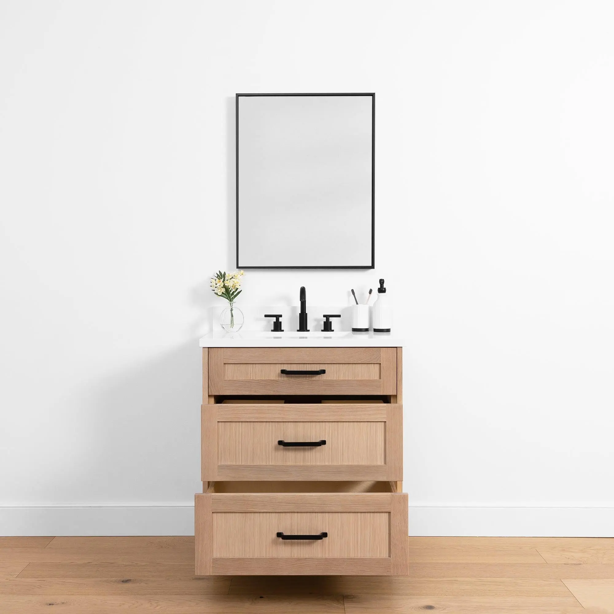 Bridgeport SLIM 30" White Oak Bathroom Vanity - All Drawers - Image 3