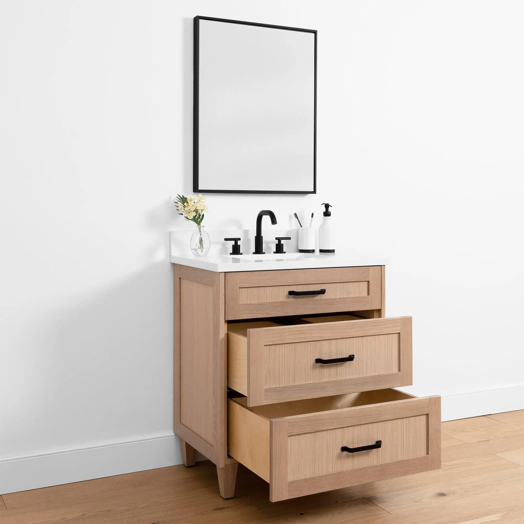 Bridgeport SLIM 30" White Oak Bathroom Vanity - All Drawers - Image 9