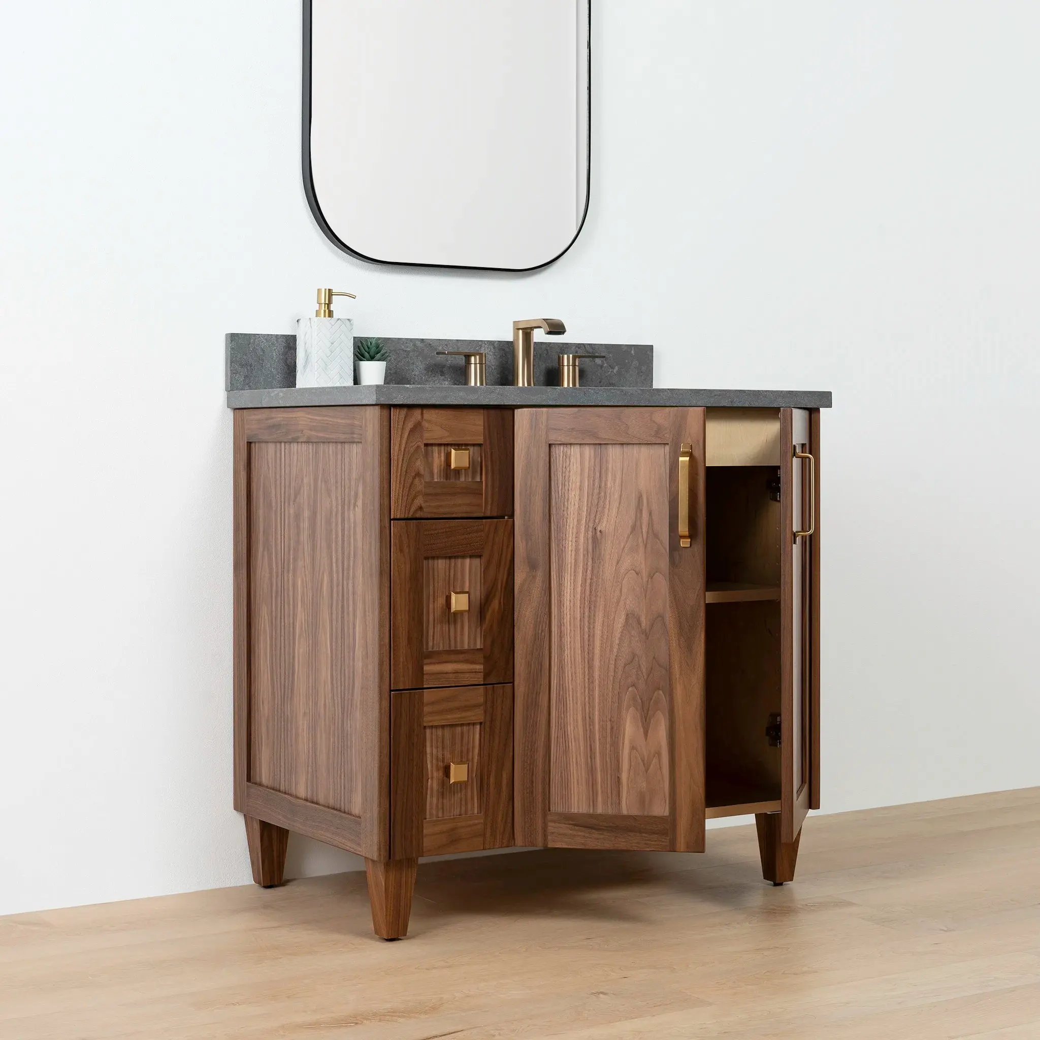 Bridgeport 36" American Black Walnut Bathroom Vanity, Right Sink - Image 11