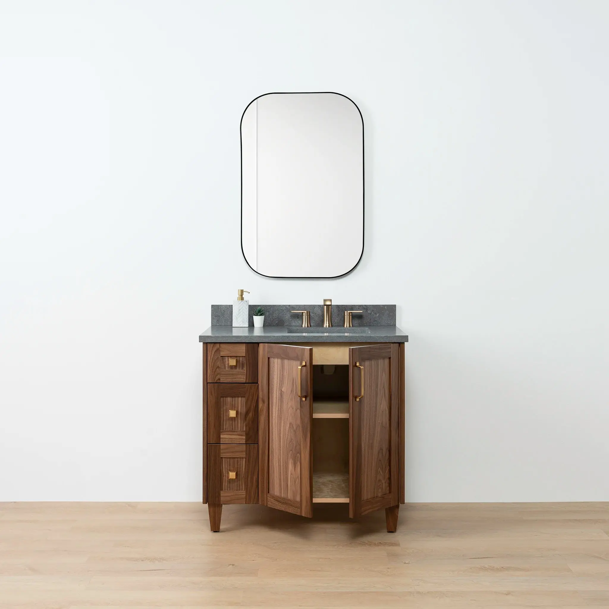 Bridgeport 36" American Black Walnut Bathroom Vanity, Right Sink - Image 3