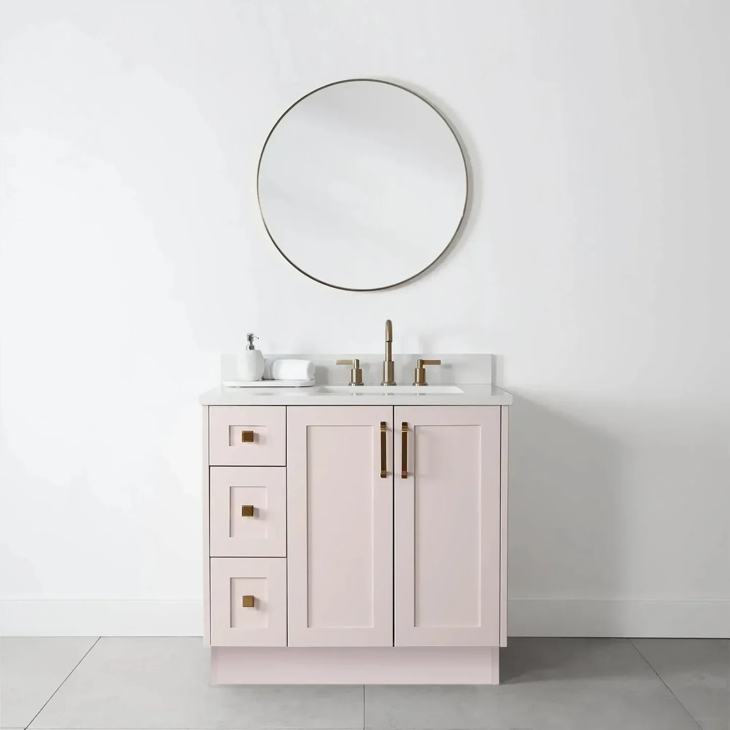 Bridgeport SLIM 36" Champagne Pink Bathroom Vanity, Right Sink - Image 12