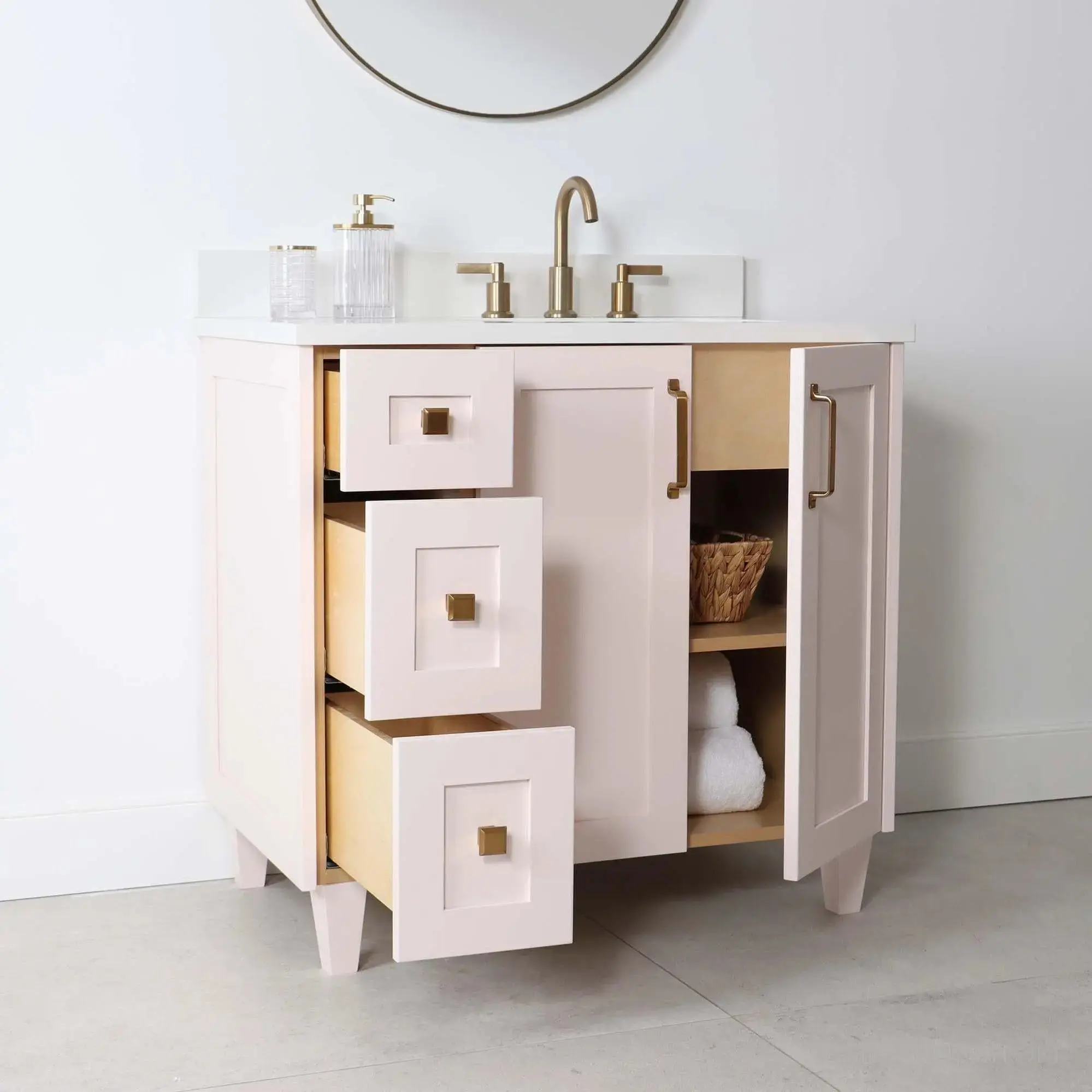 Bridgeport SLIM 36" Champagne Pink Bathroom Vanity, Right Sink - Image 4