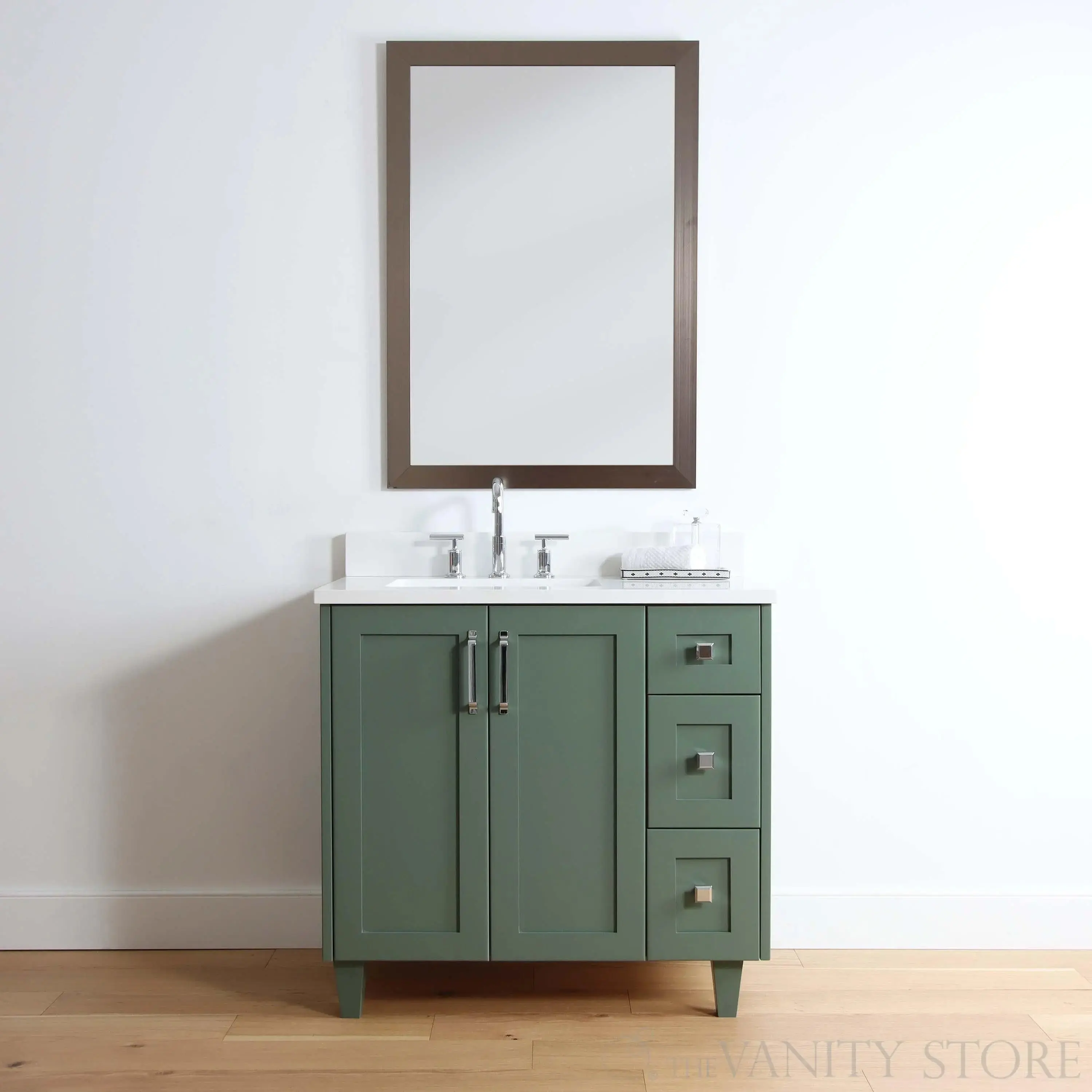 Bridgeport 36" Sage Green Bathroom Vanity, Left Sink - Image 2
