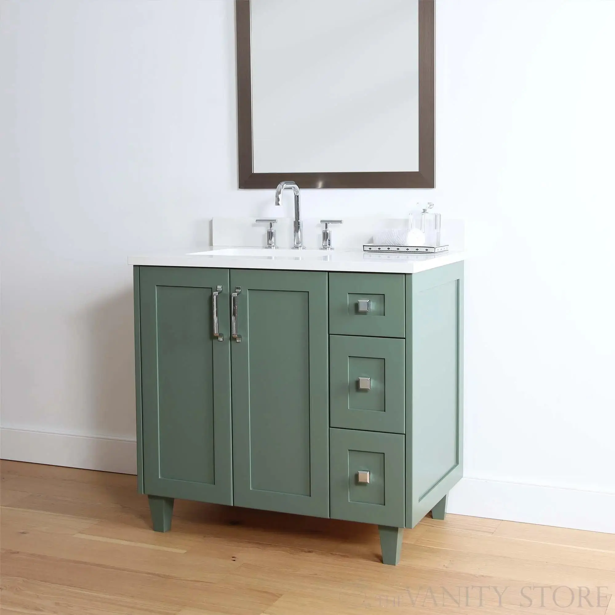Bridgeport 36" Sage Green Bathroom Vanity, Left Sink - Image 3
