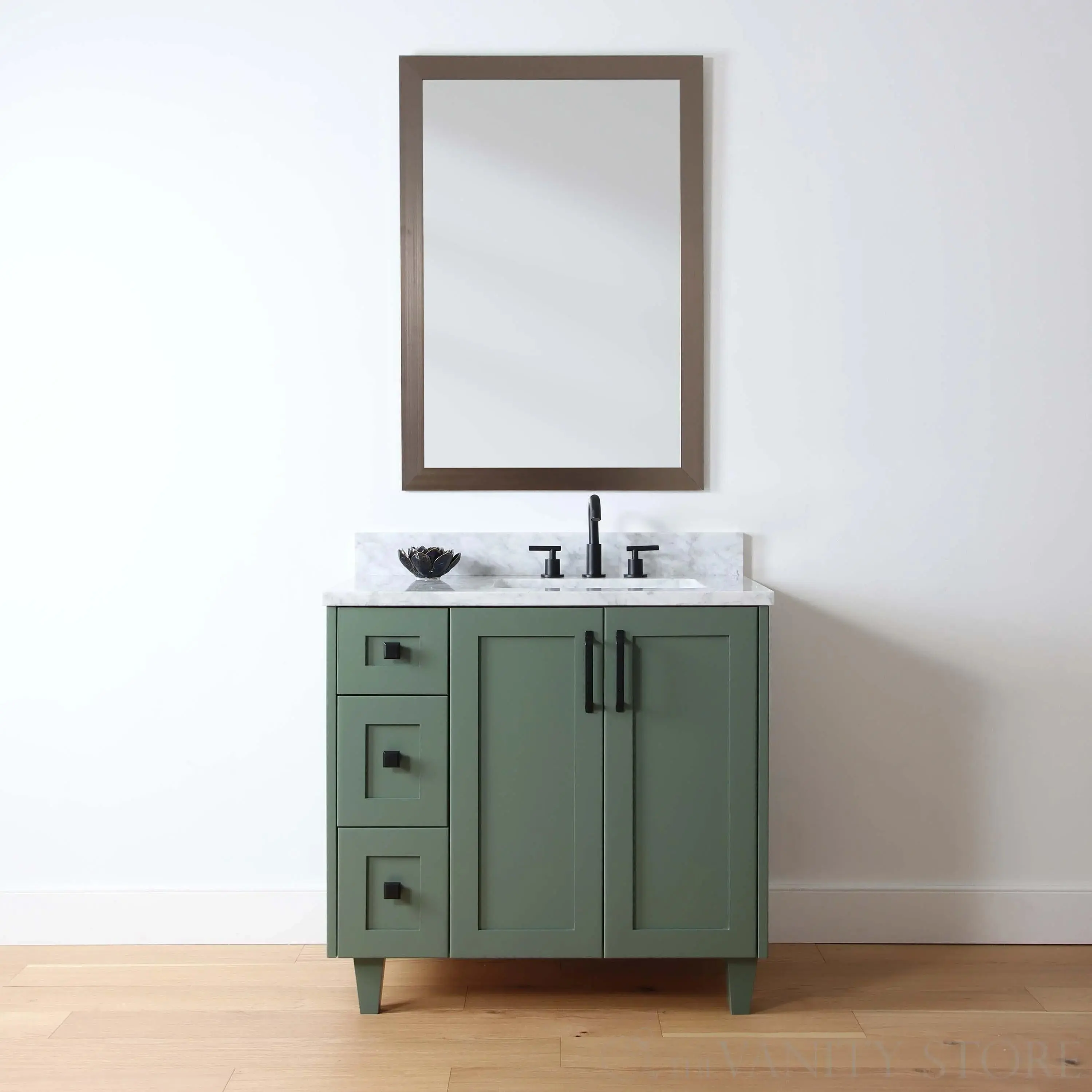 Bridgeport SLIM 36" Sage Green Bathroom Vanity, Right Sink - Image 2