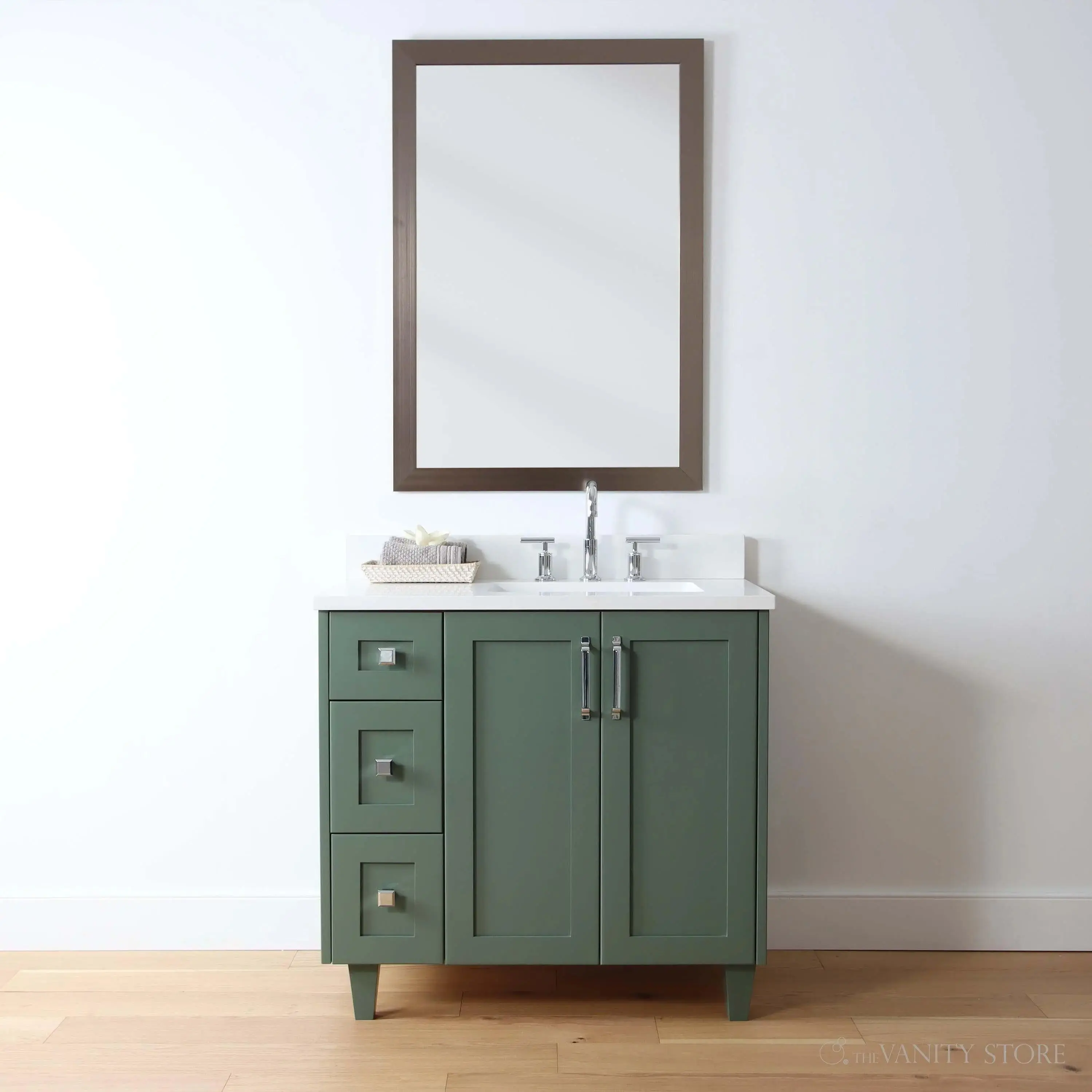 Bridgeport SLIM 36" Sage Green Bathroom Vanity, Right Sink - Image 4