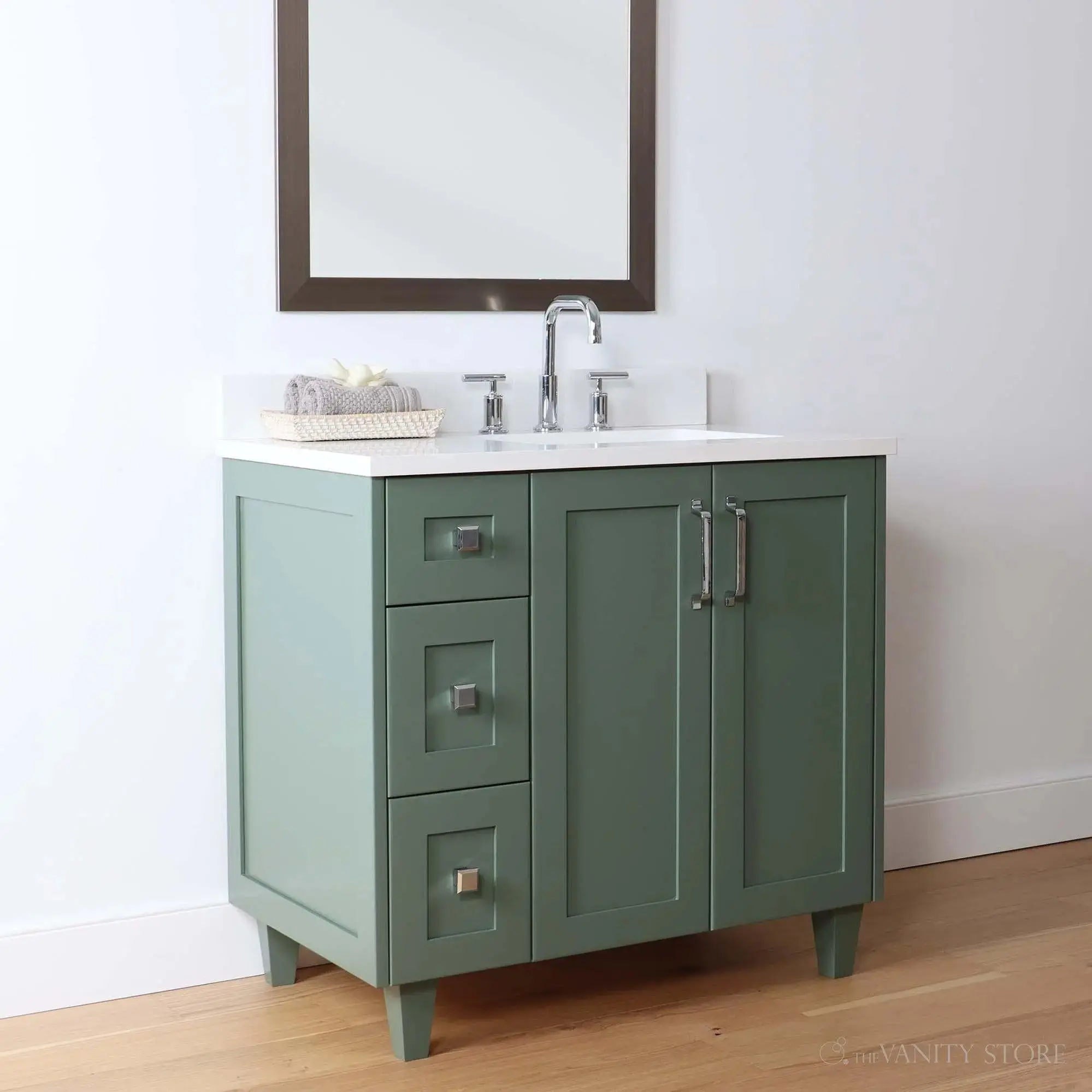 Bridgeport SLIM 36" Sage Green Bathroom Vanity, Right Sink - Image 5