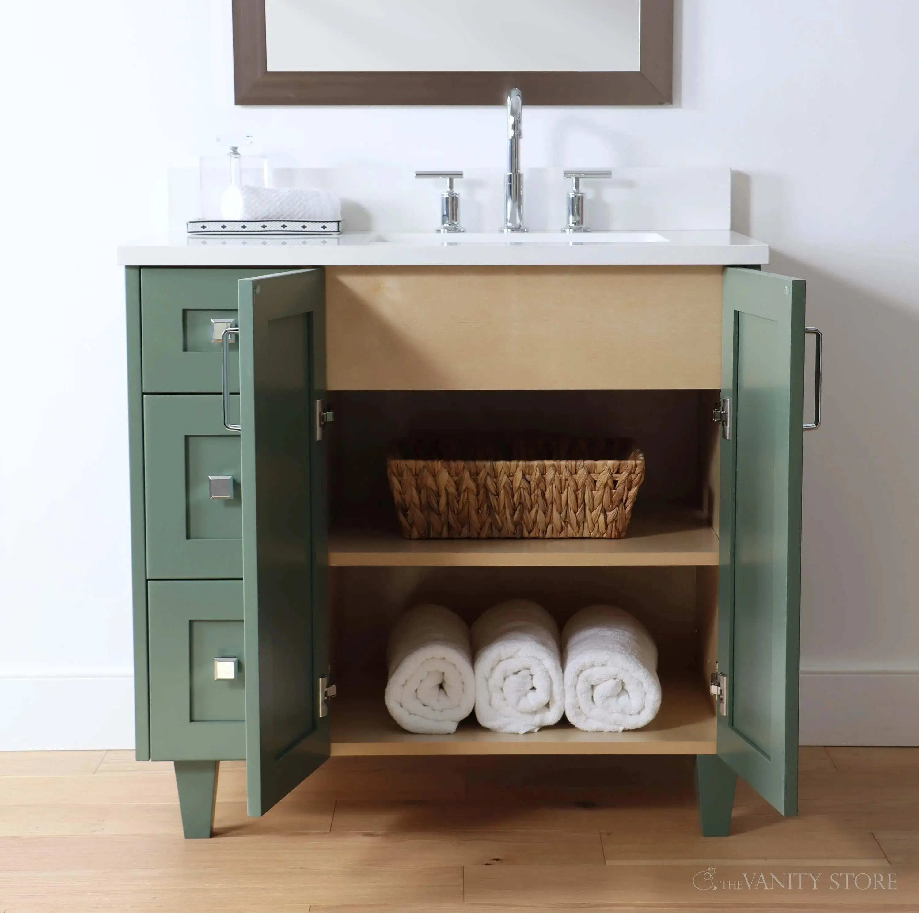 Bridgeport SLIM 36" Sage Green Bathroom Vanity, Right Sink - Image 6