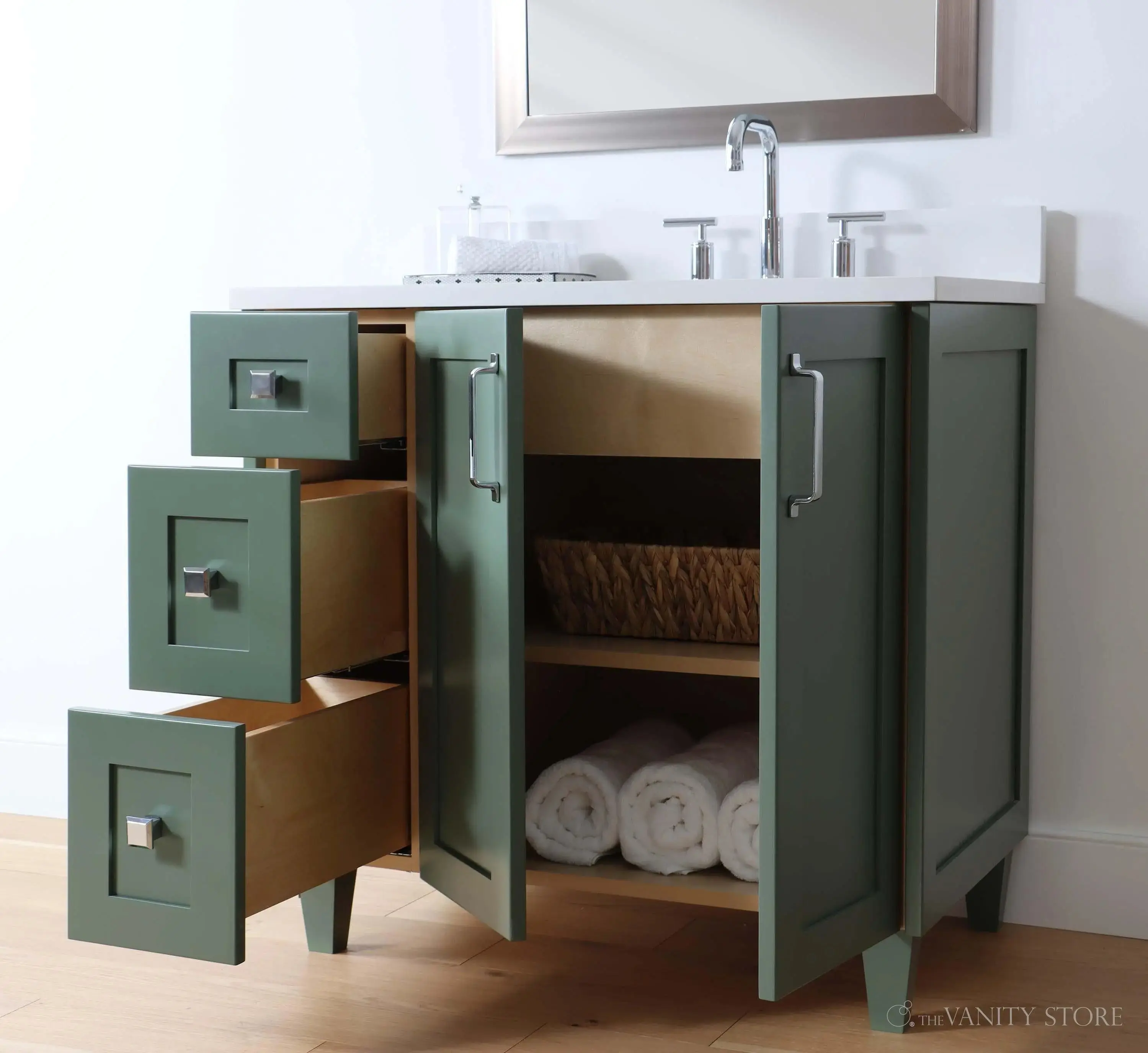Bridgeport SLIM 36" Sage Green Bathroom Vanity, Right Sink - Image 7